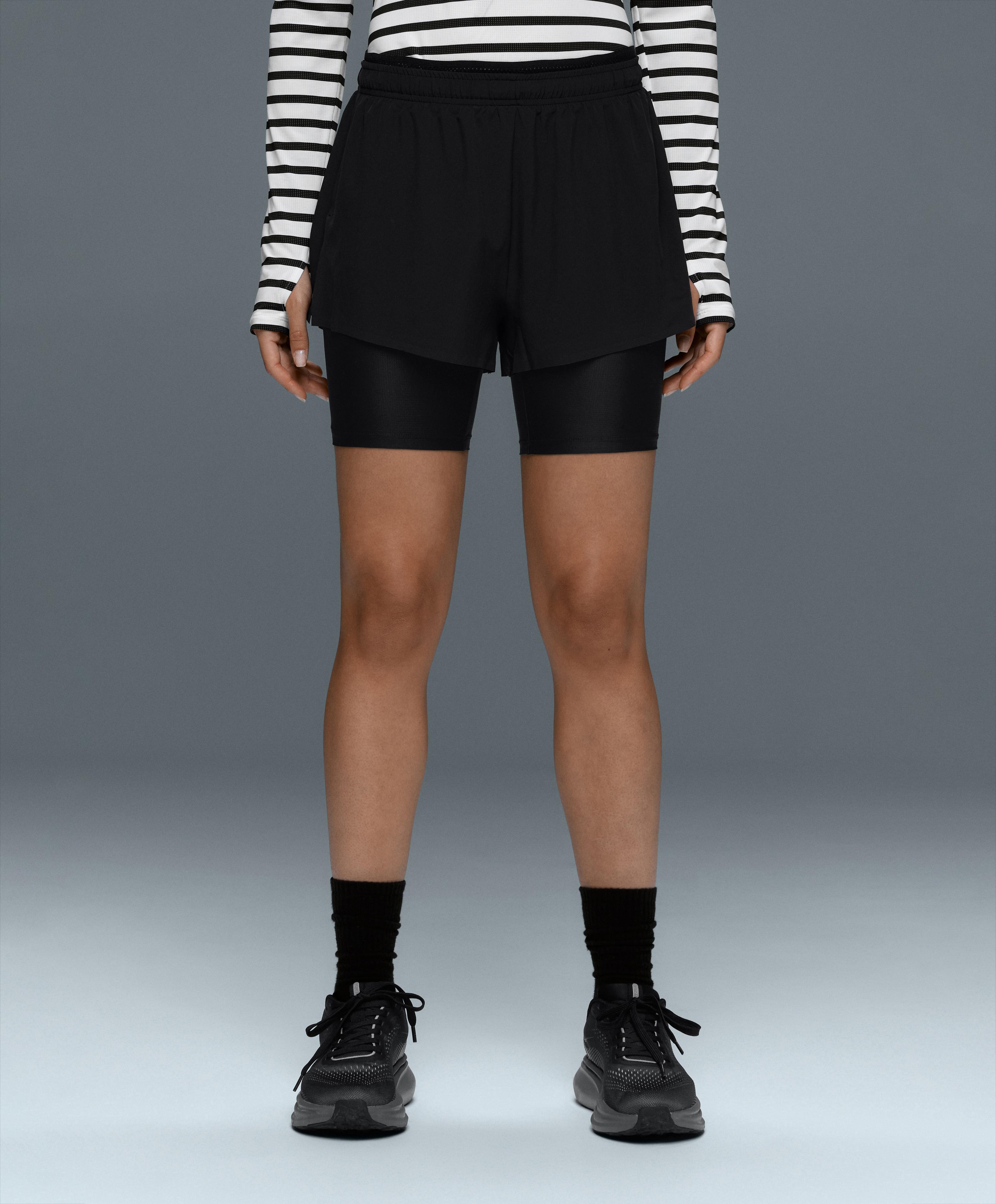 Technical mid rise 2-in-1 shorts — BLACK