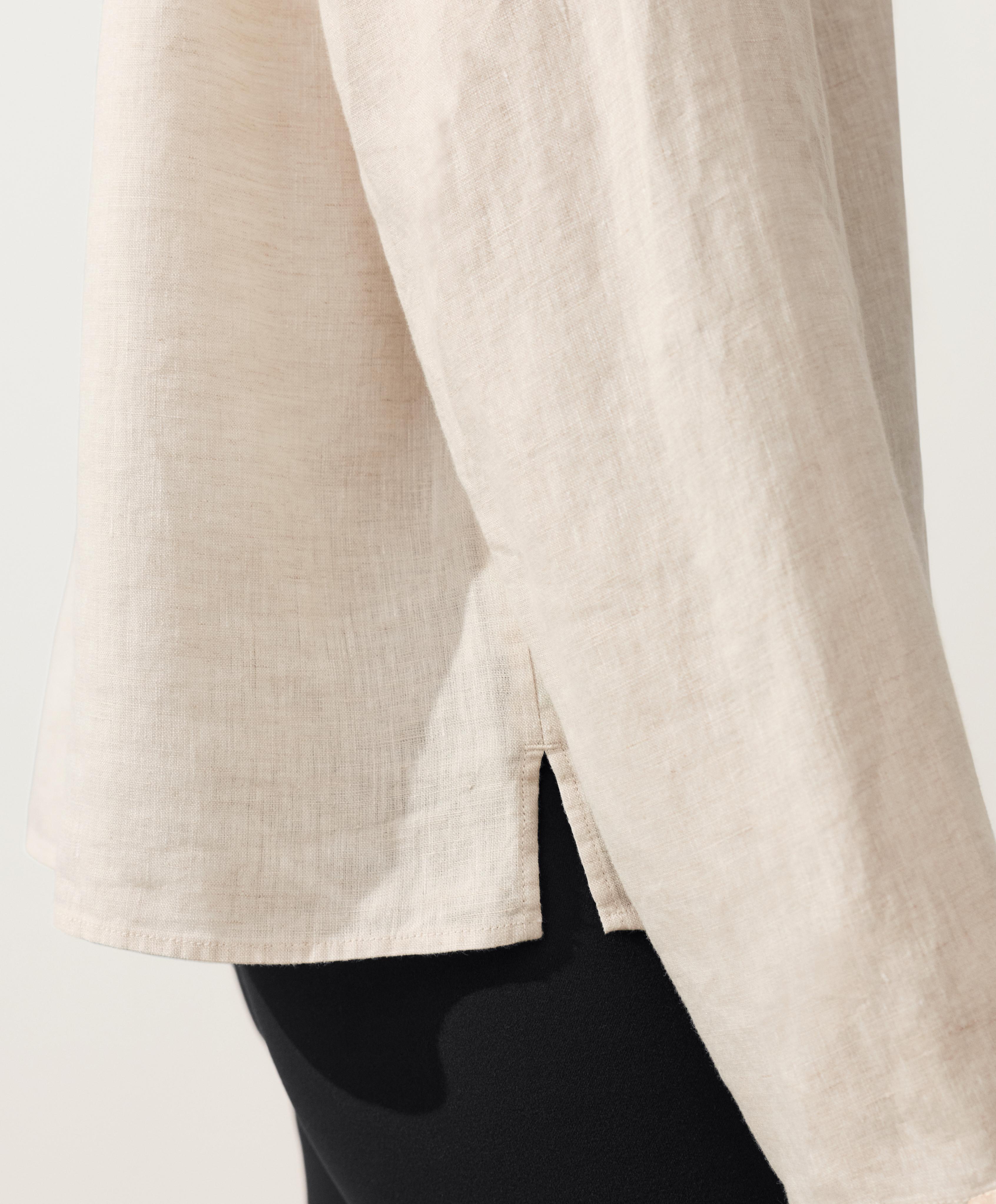 100% linen stand-up collar shirt — SAND MELANGE