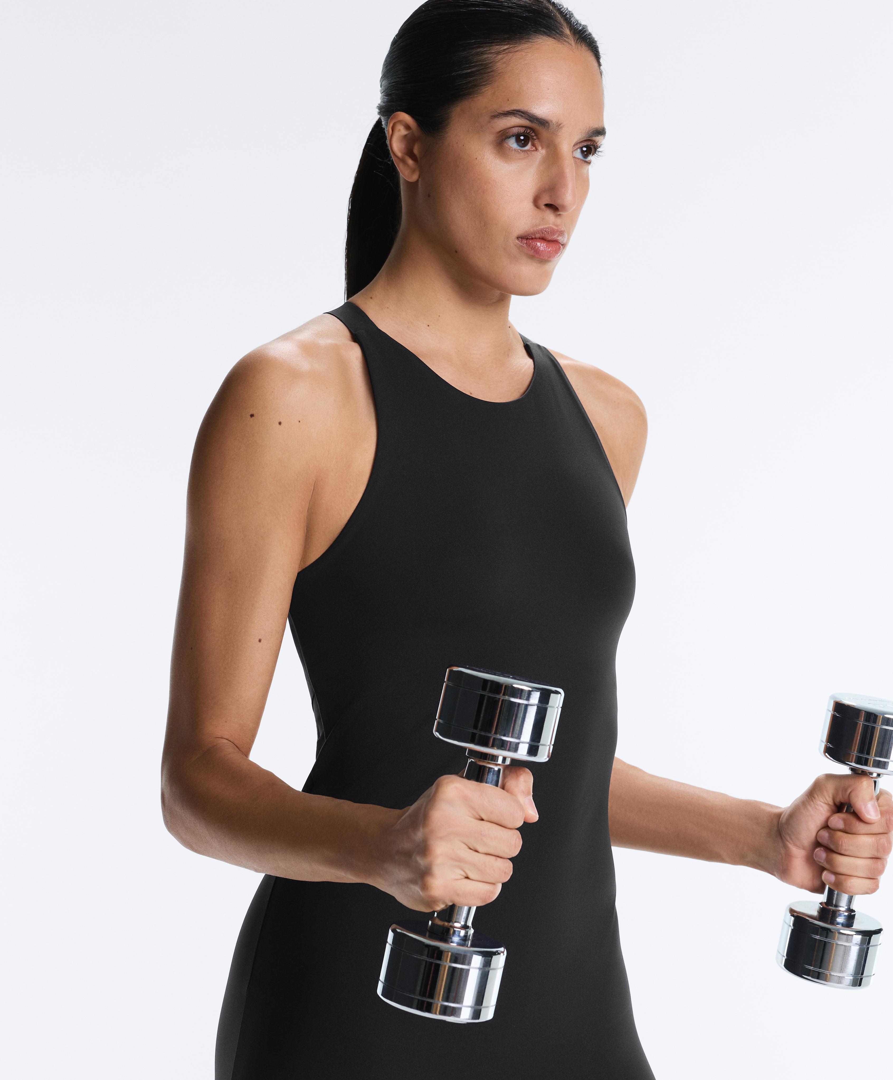 Long Compressive halterneck jumpsuit — BLACK