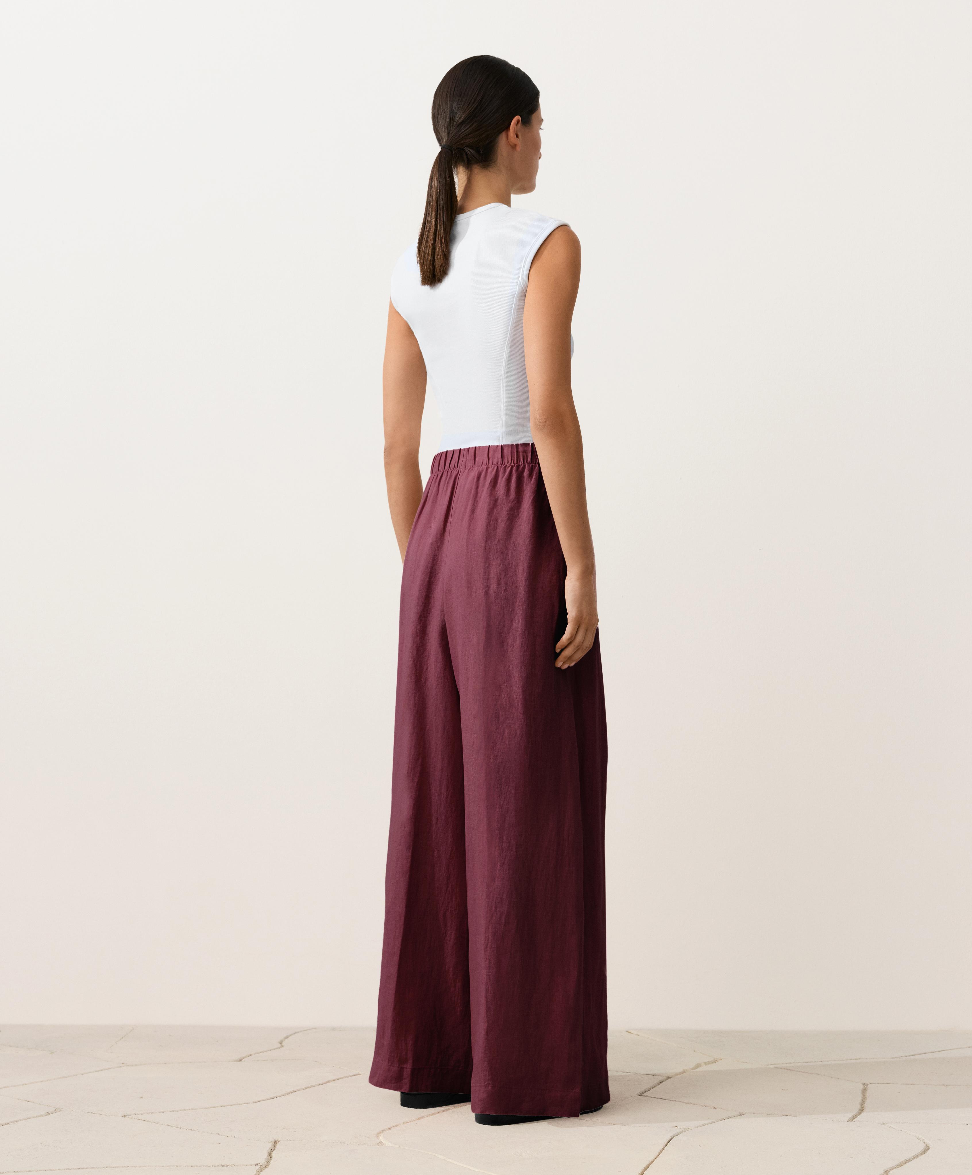 100% linen wide-leg trousers — CHERRY