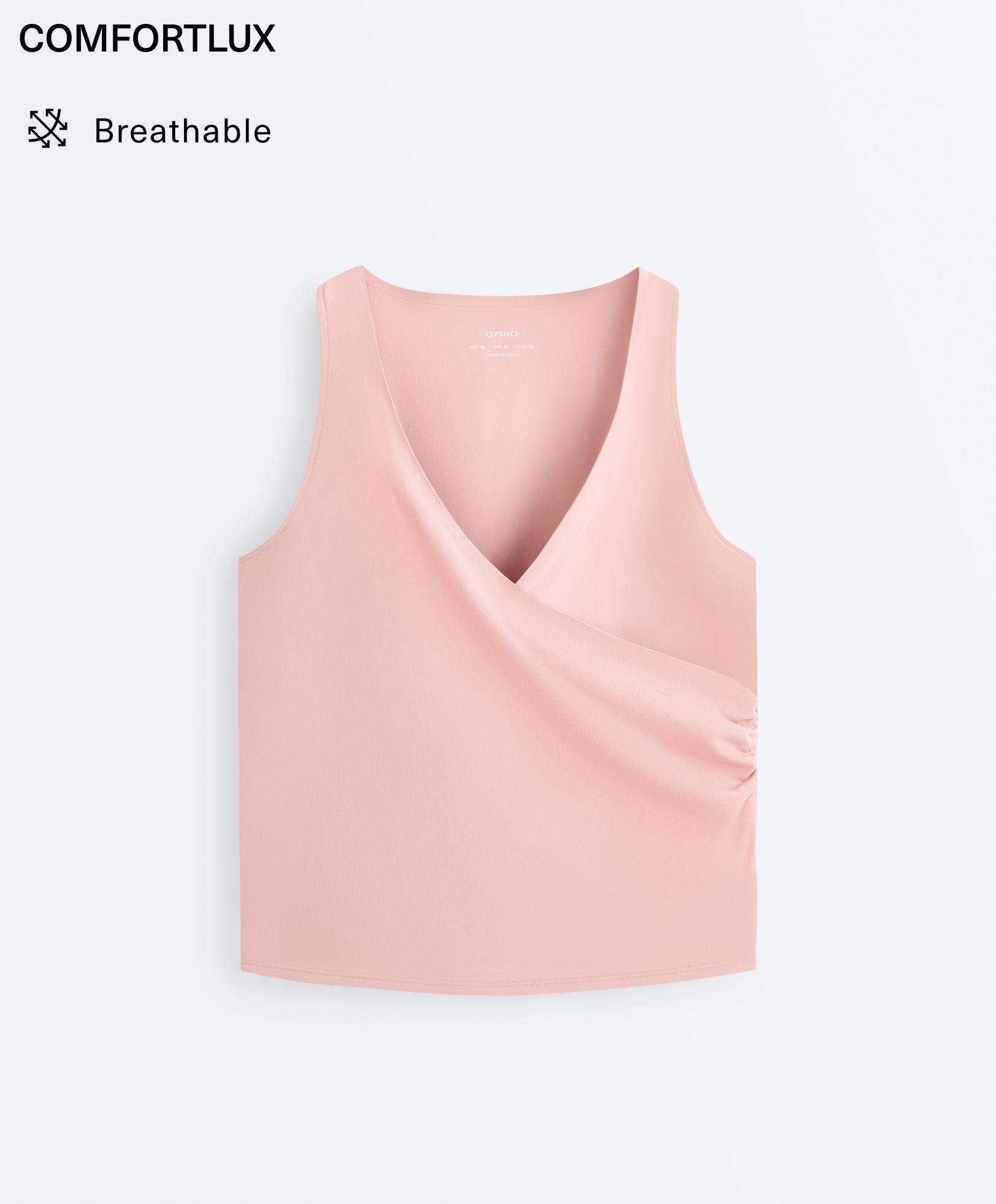 Cross-over sleeveless Comfortlux T-shirt — NUDE PINK