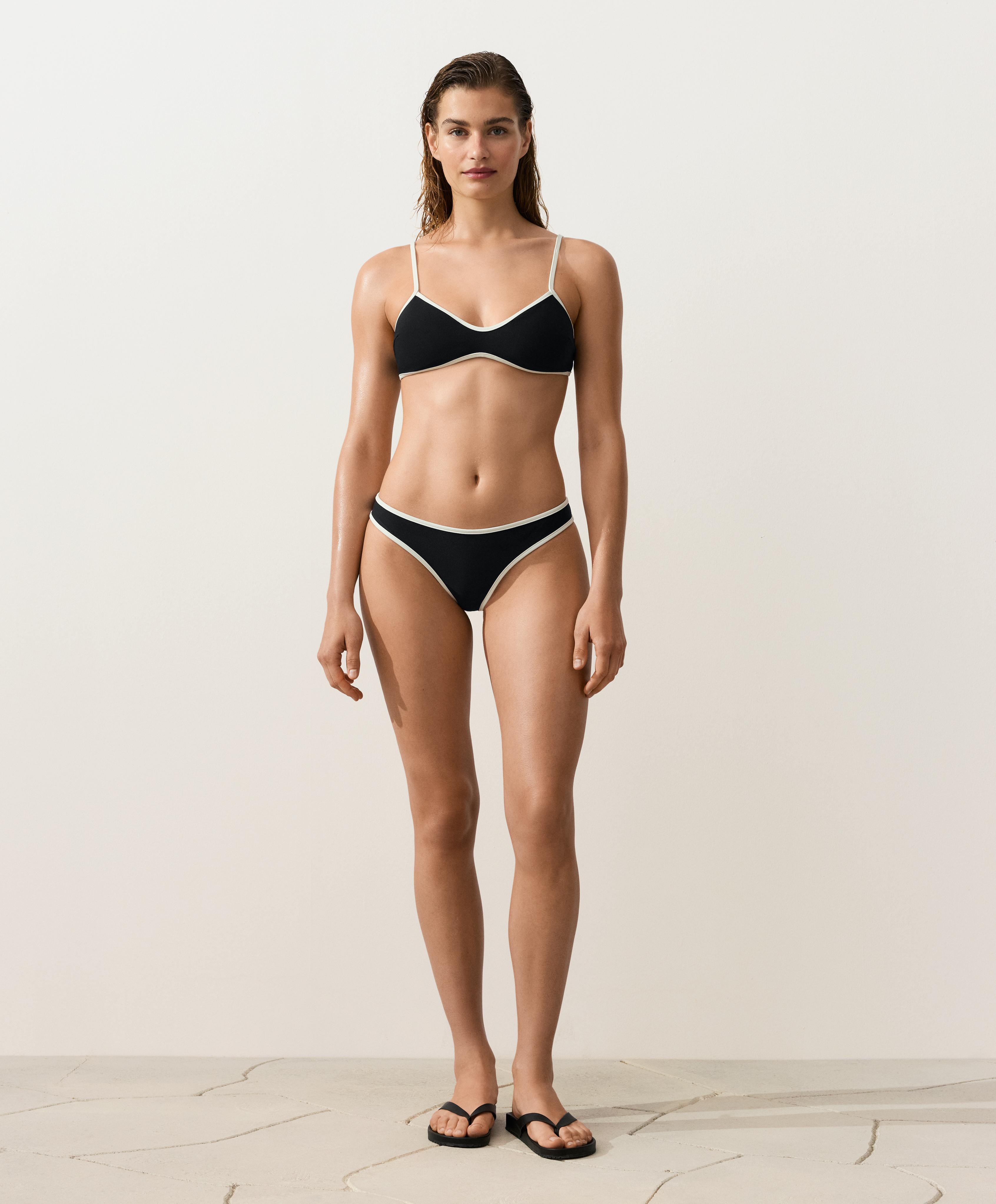 Contrast trim U-cut thong bikini briefs — BLACK