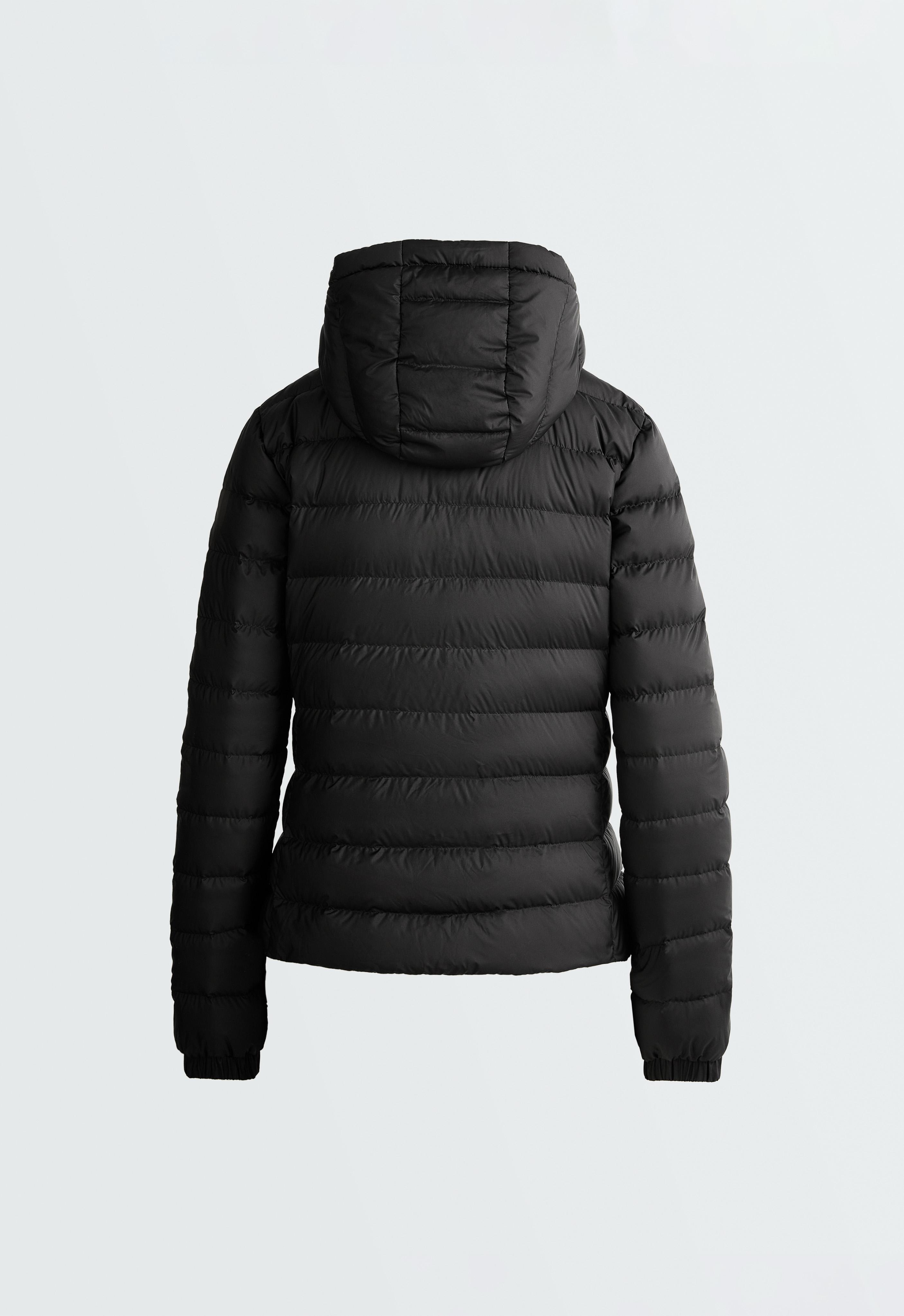 Packable 100% down short puffer jacket — BLACK