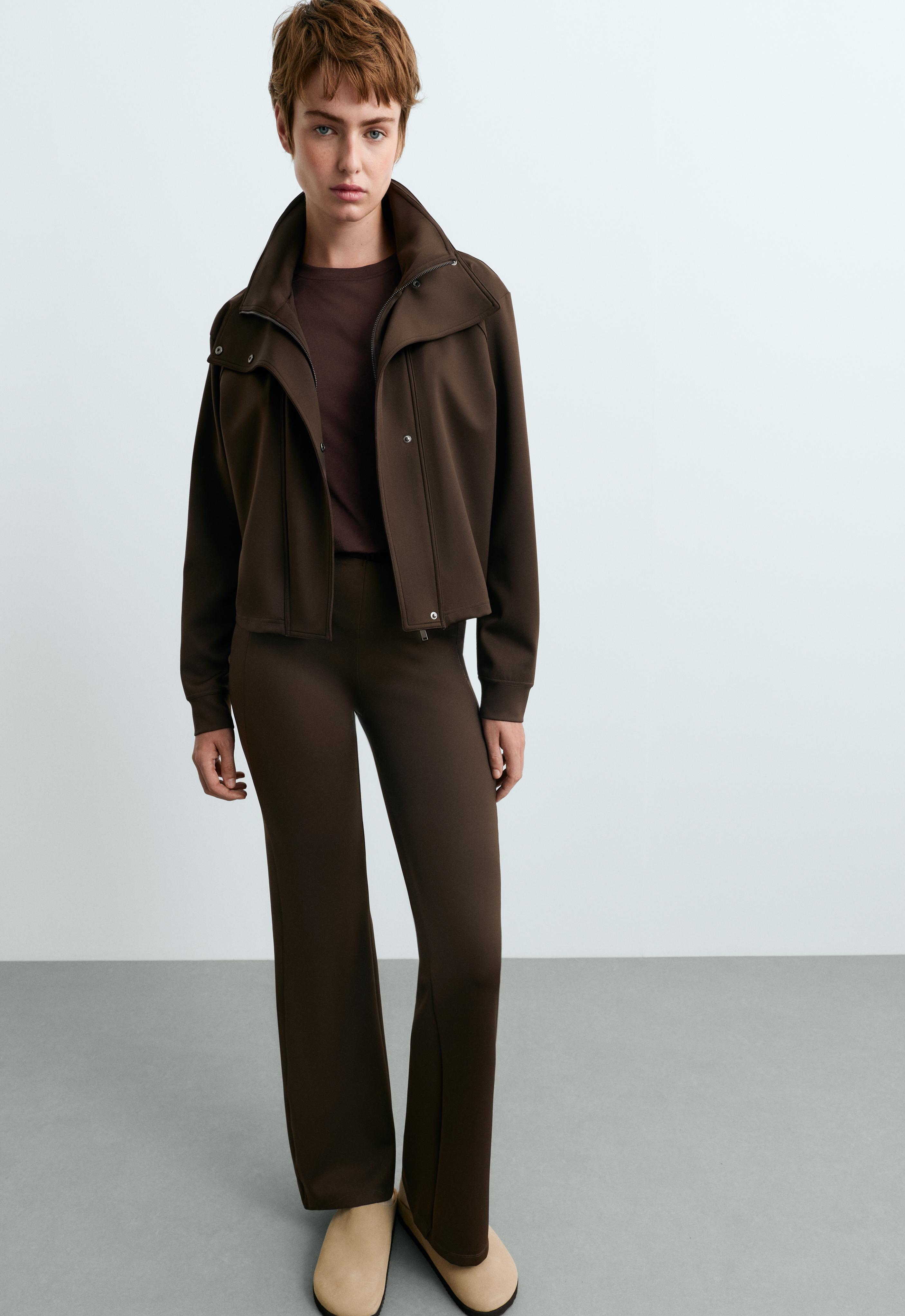 Neoprene-effect double-collar jacket — BROWN
