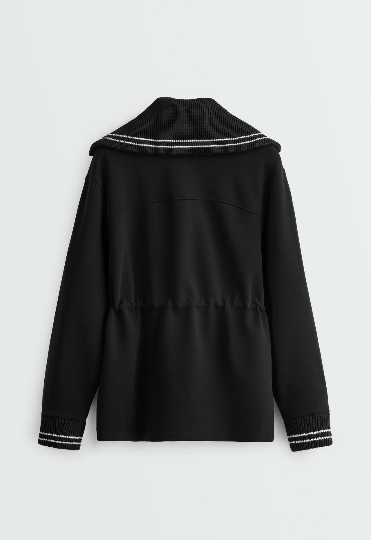 Long jacket with modal brushed piping — BLACK