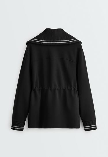 Long jacket with modal brushed piping — BLACK 8