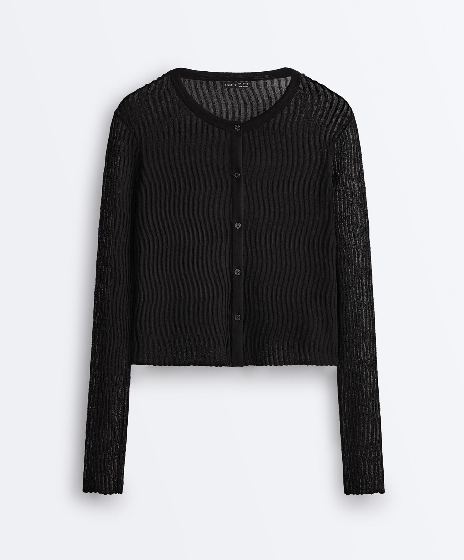 Sheer cotton-blend long-sleeve cardigan — BLACK