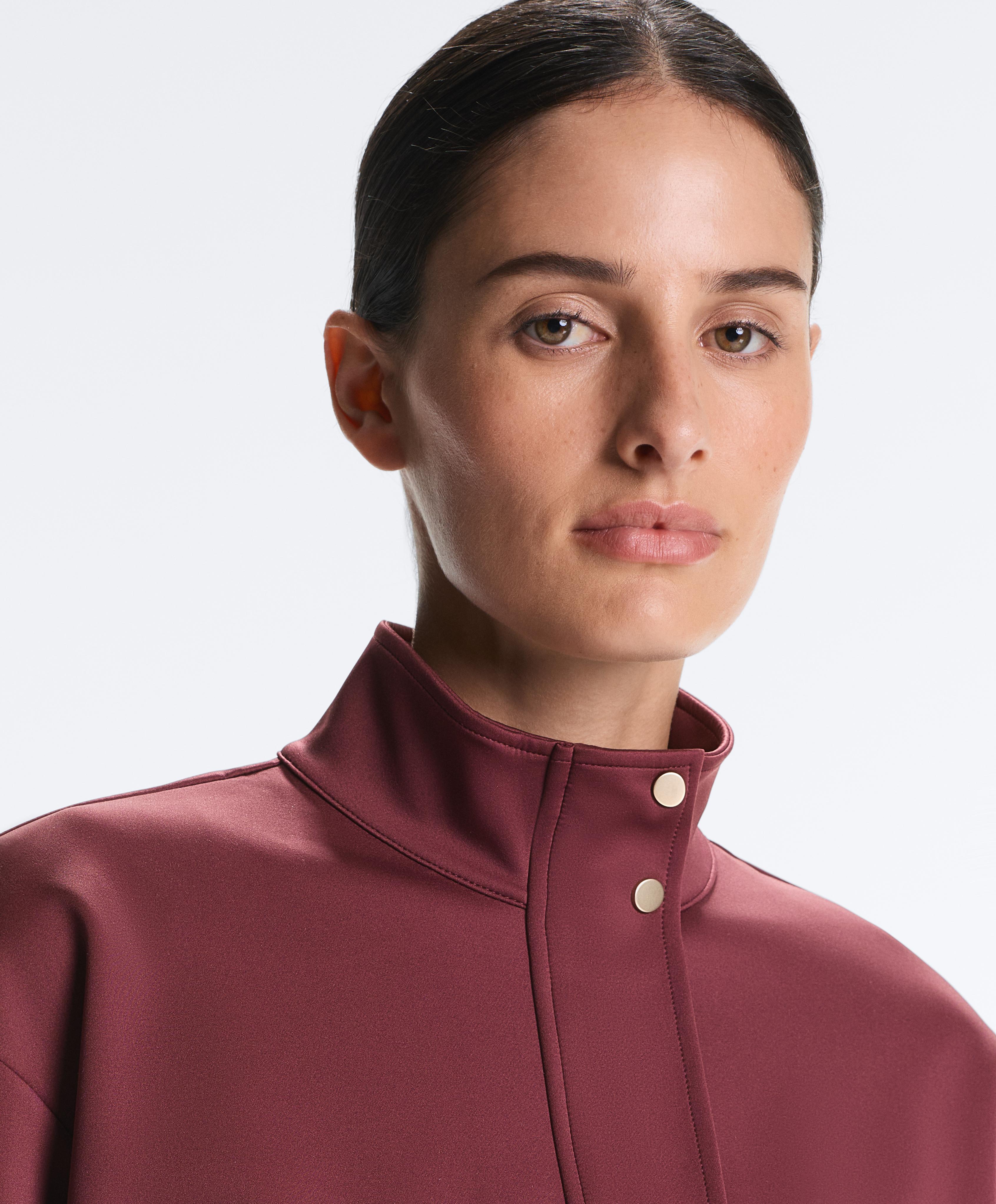 Neoprene-effect peplum jacket — CHERRY