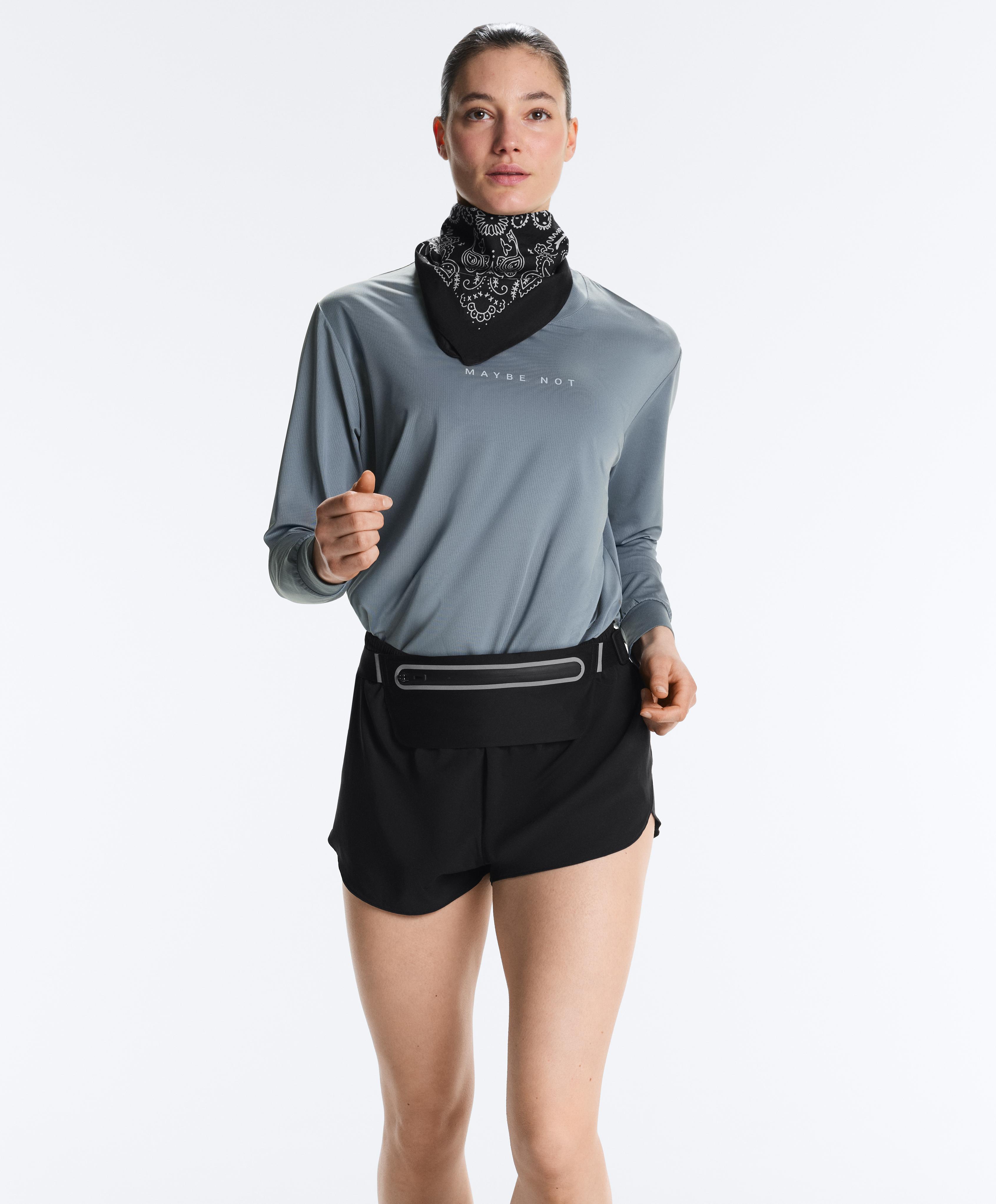 Long-sleeved technical T-shirt with text — MID GREY-BLUE