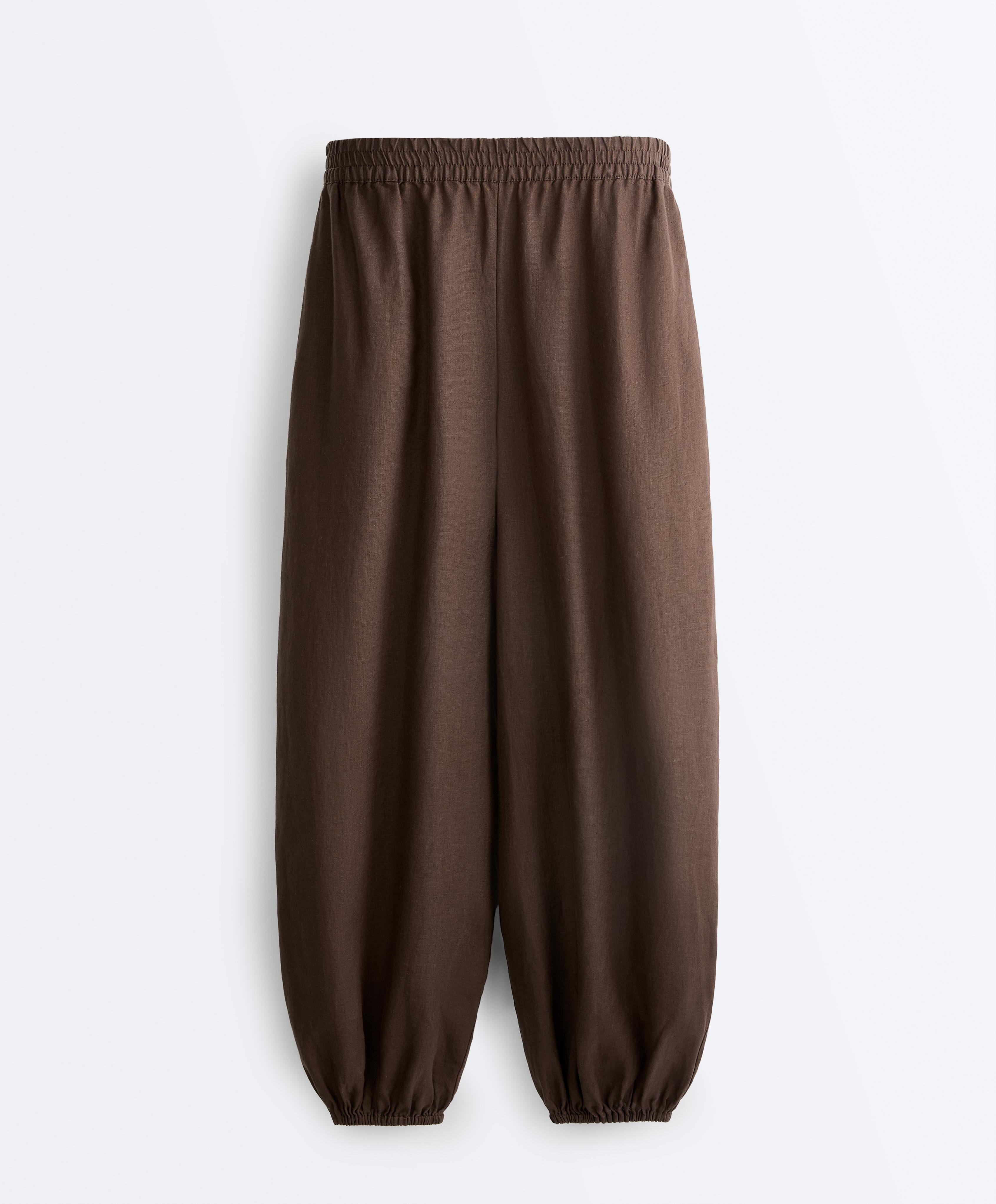 100% linen bloomer trousers — DARK BROWN
