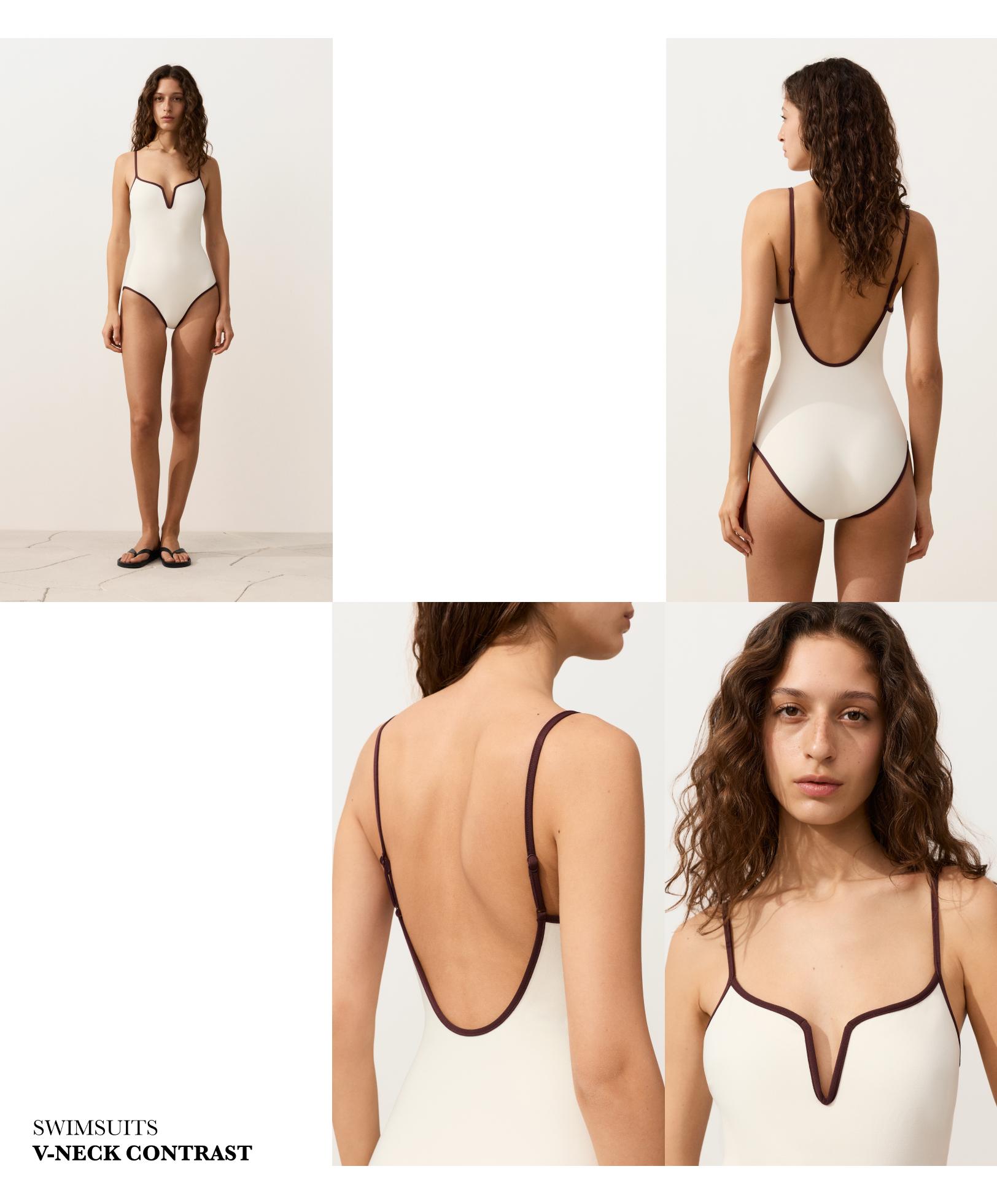 Maillot de bain à décolleté en V et passepoils contrastés