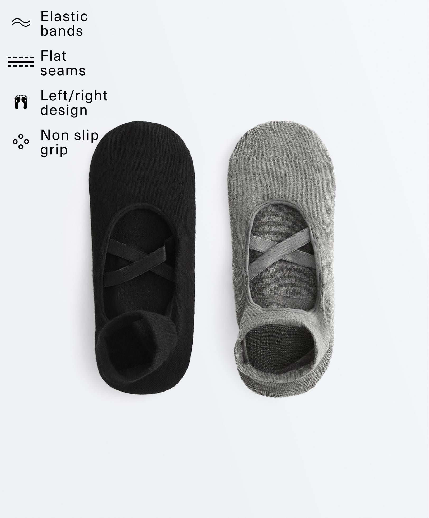 2 pairs of cotton blend yoga and Pilates socks with crossover straps — BLACK
