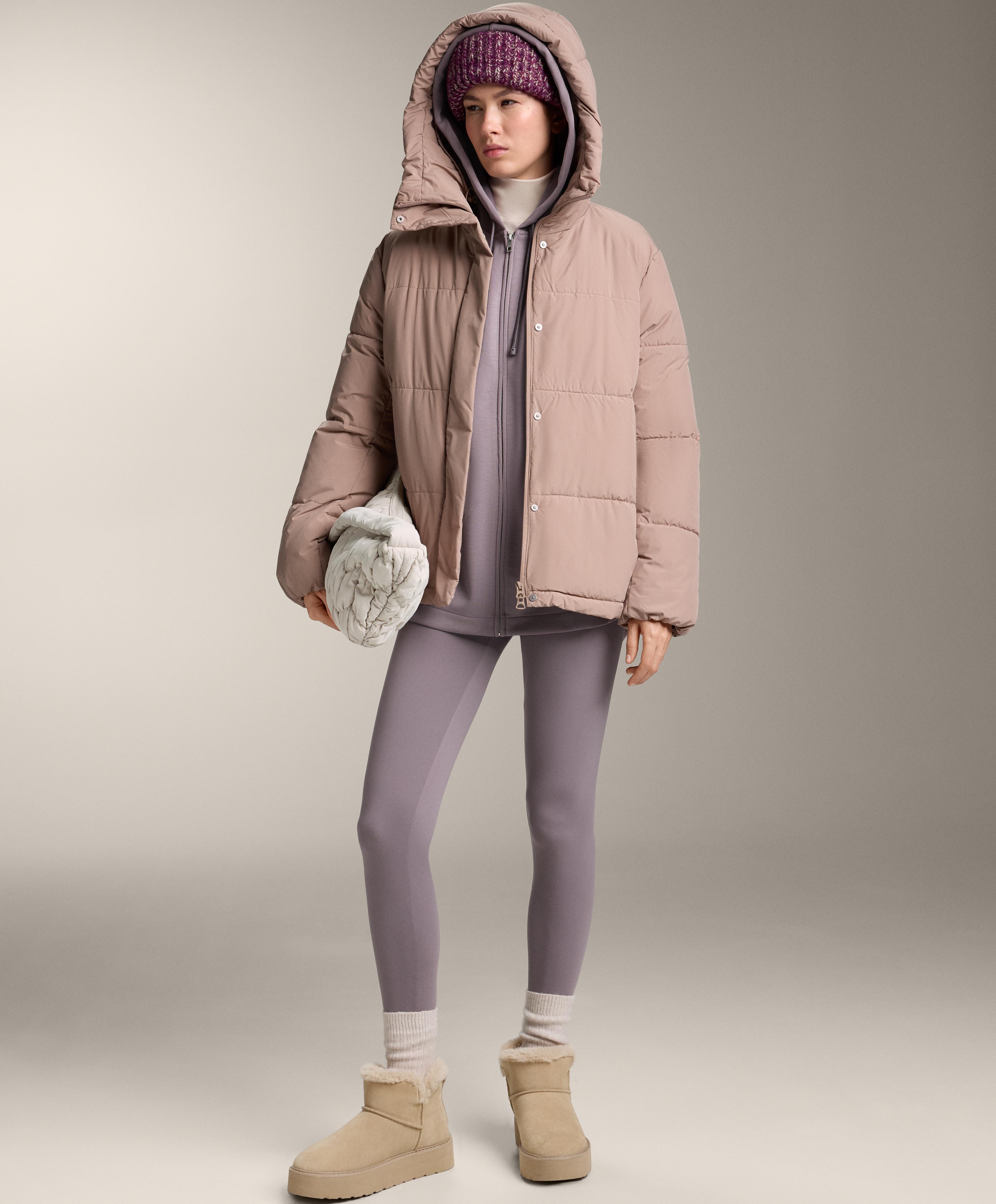 Long hooded jacket with rib details and brushed modal