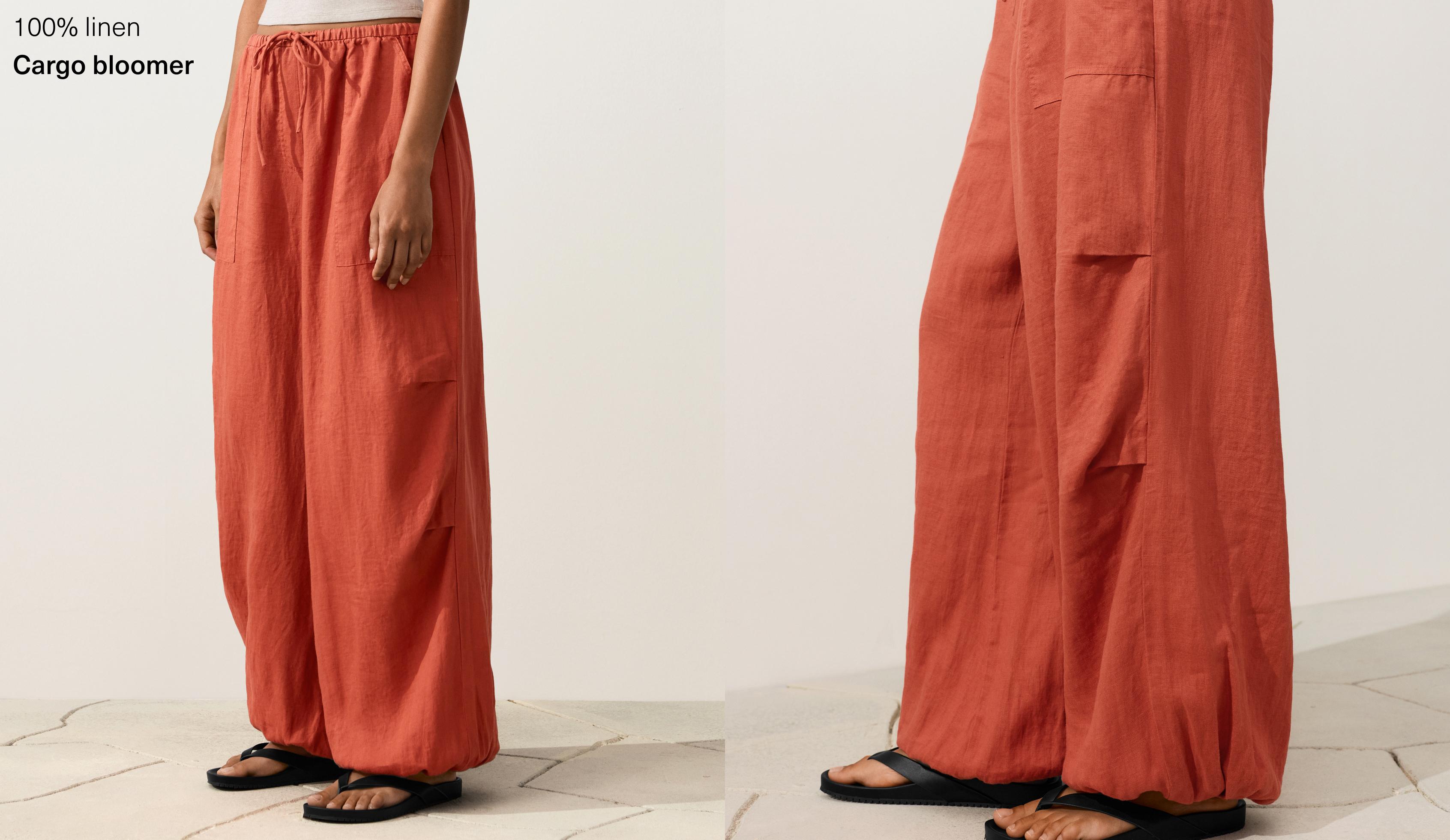 100% linen cargo bloomer trousers — BURNT ORANGE