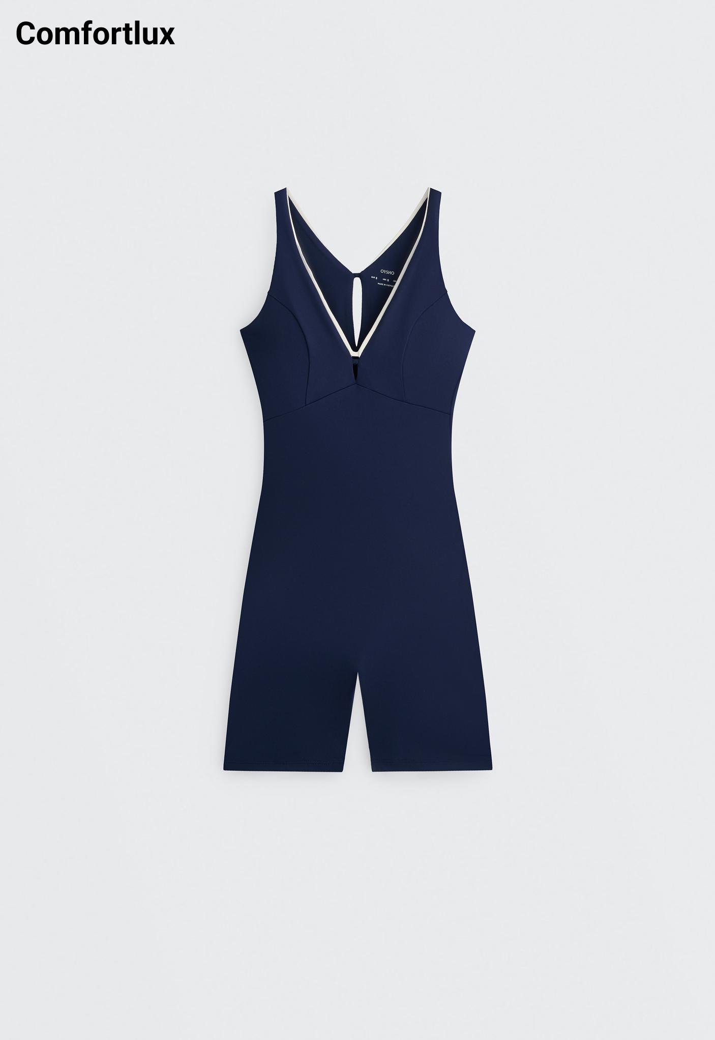 Comfortlux strappy V-neck short jumpsuit — NAVY BLUE