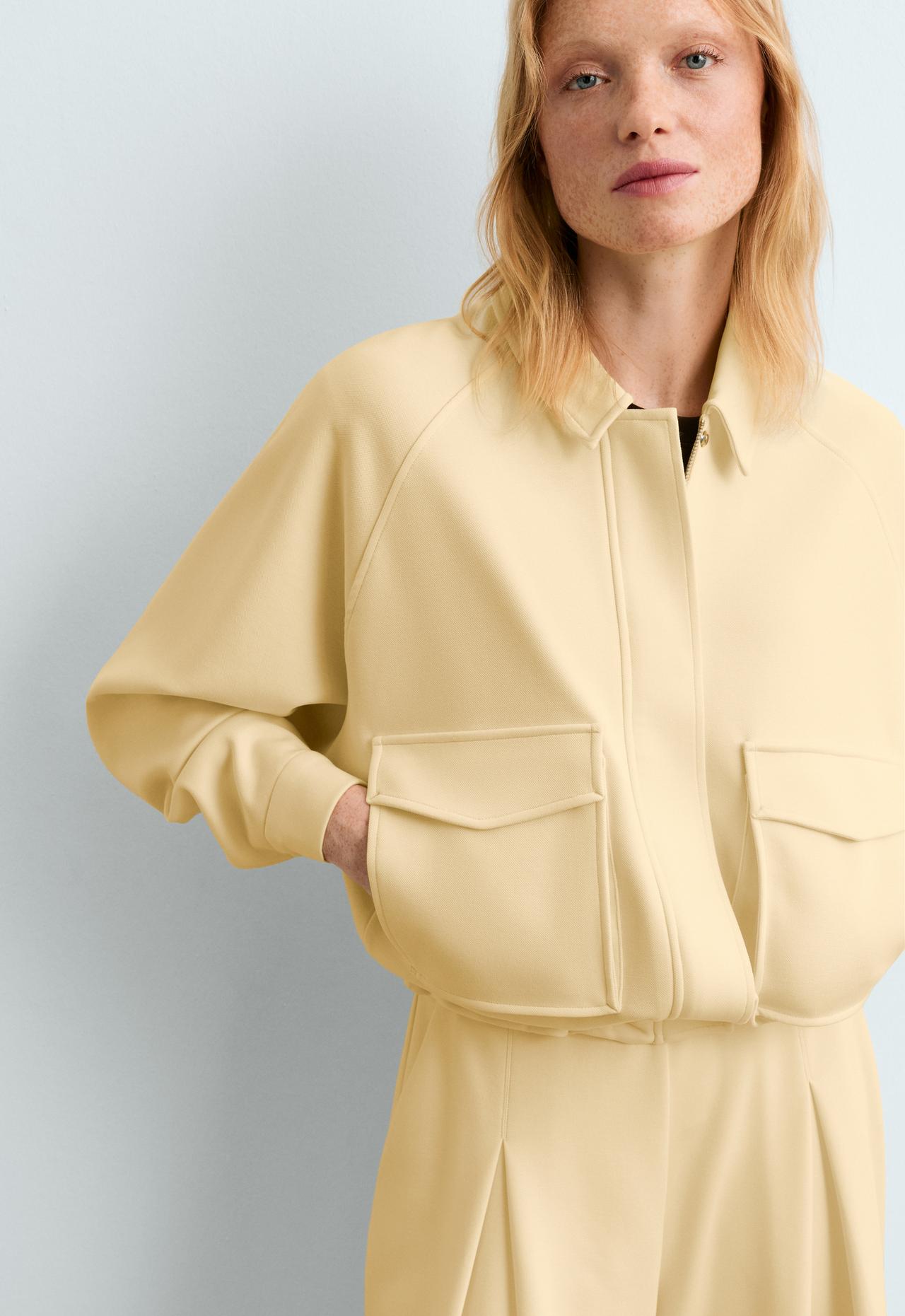 Cotton piqué pocket jacket — PALE YELLOW