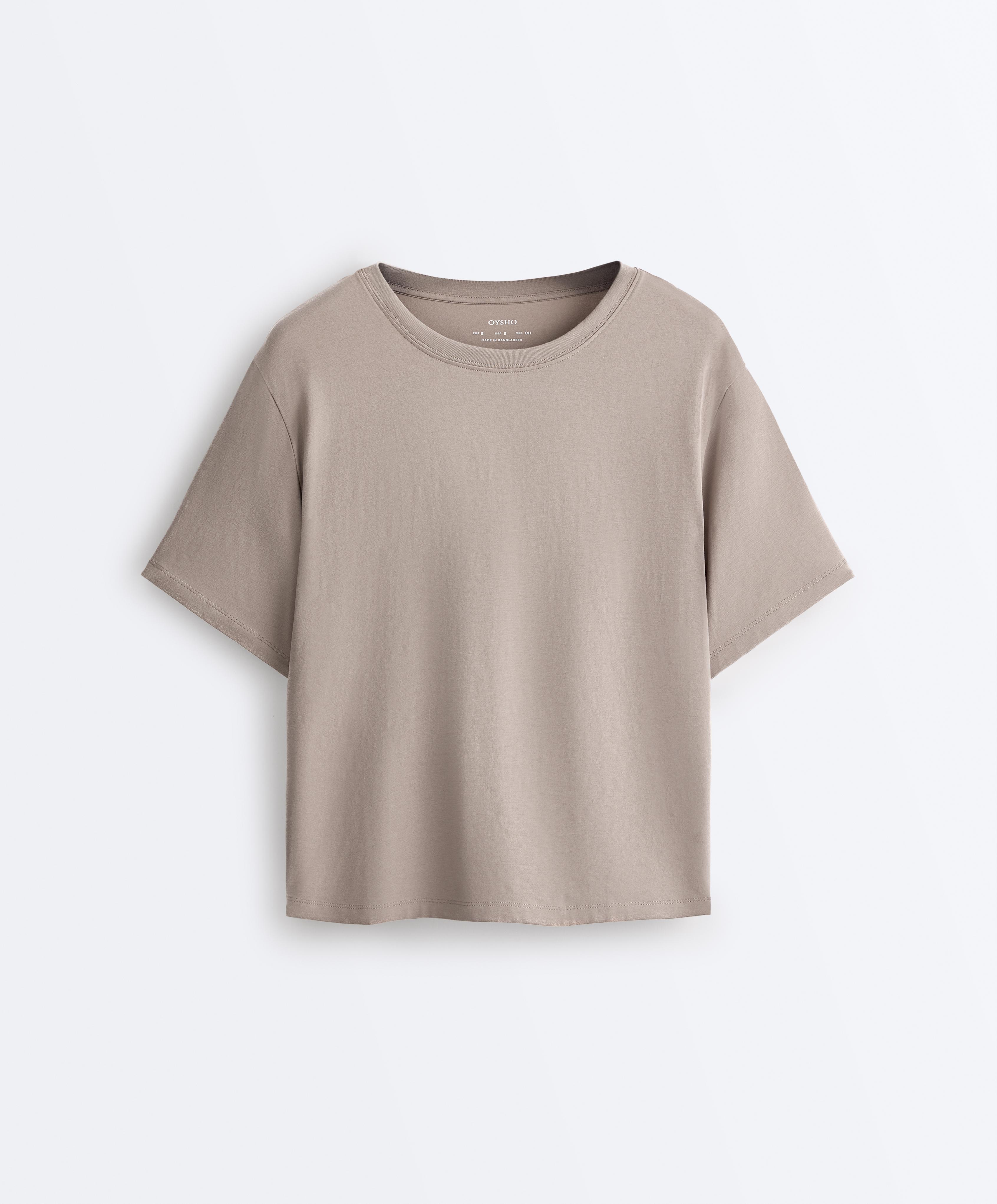 Boxy cotton blend T-shirt — PALE TAUPE