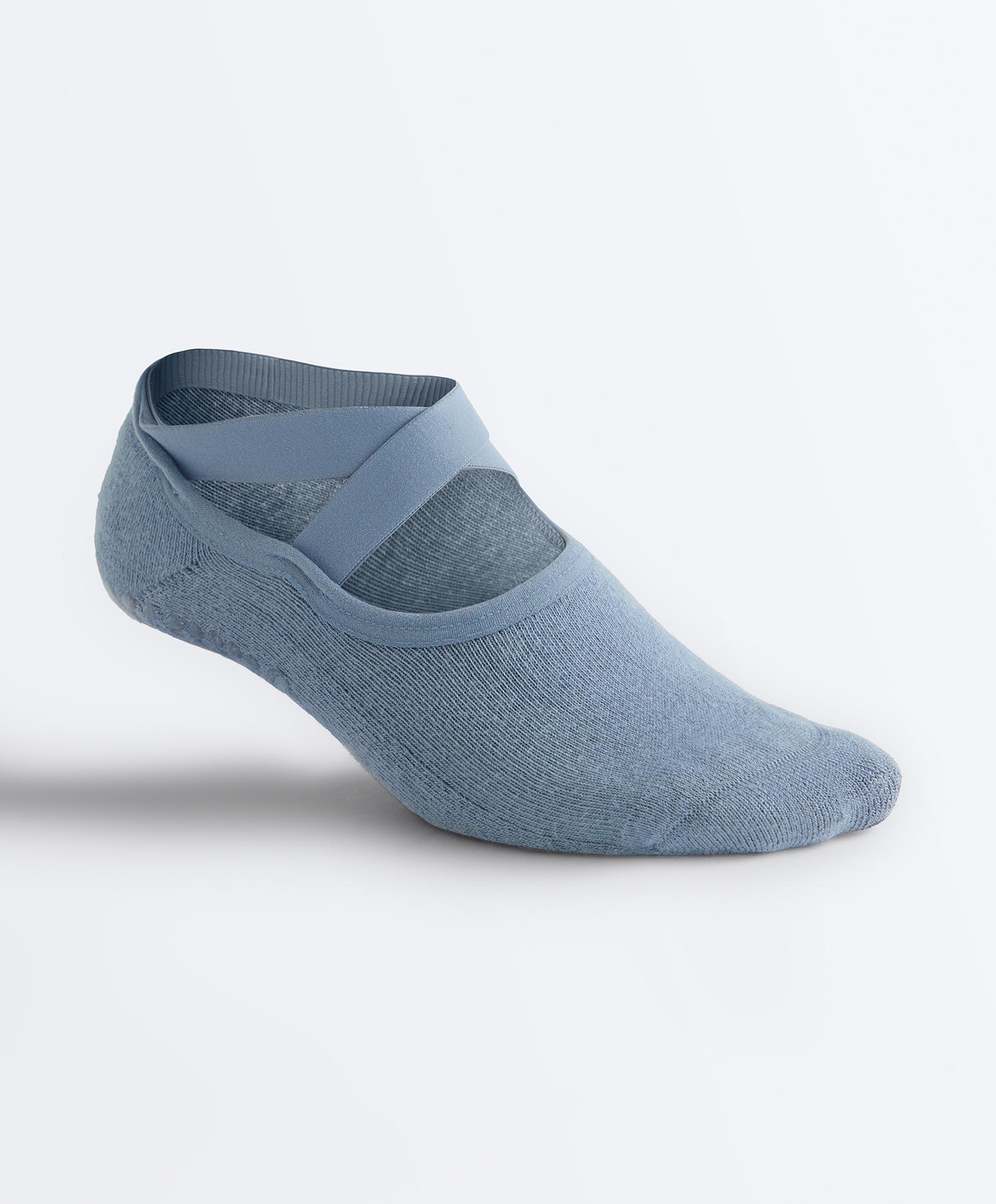 2 pairs of padded cotton blend yoga and Pilates socks with crossover straps — BLUE