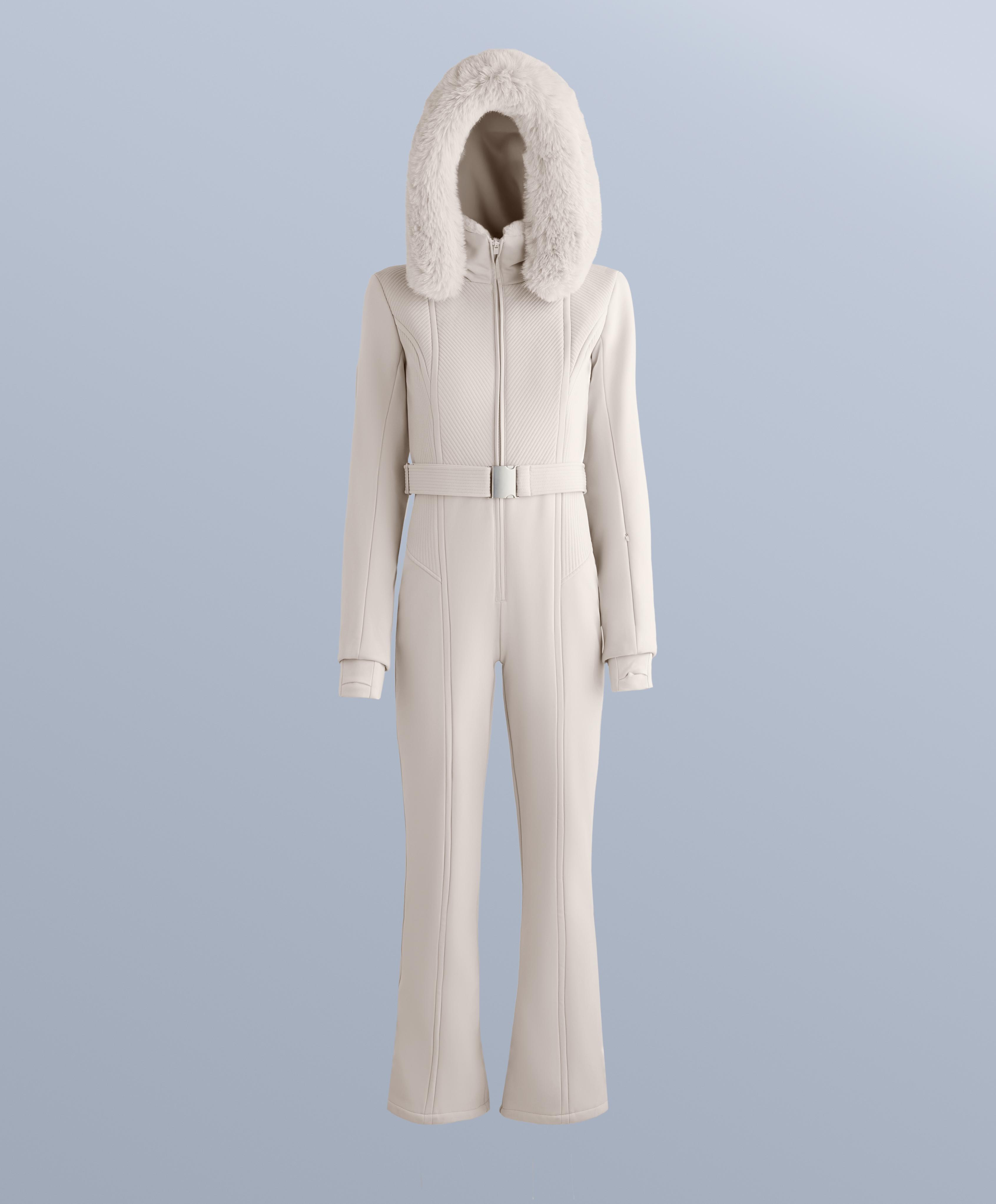 Water-resistant fitted stretch SKI jumpsuit — PALE MINK