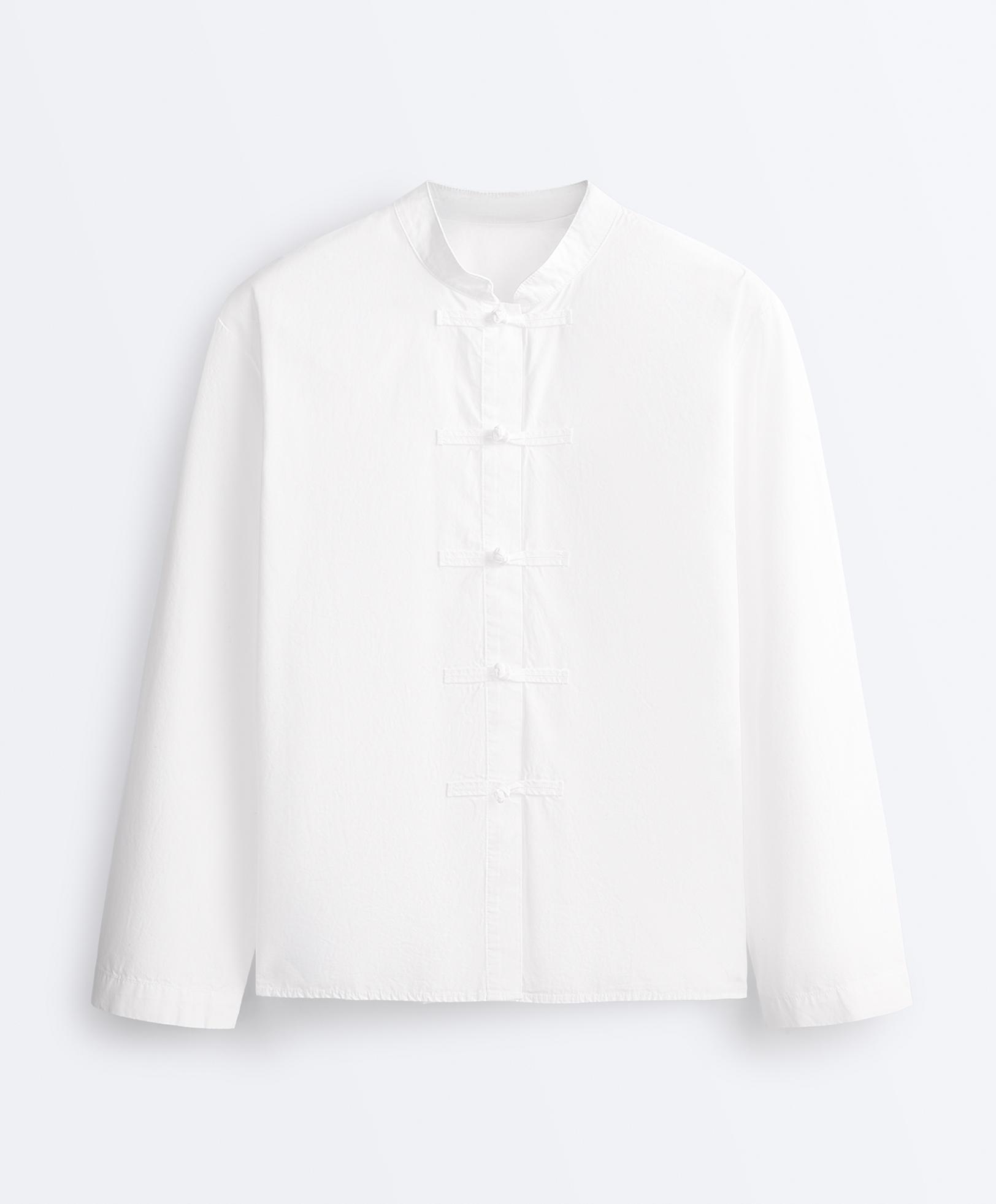 100% cotton stand-up collar shirt — WHITE