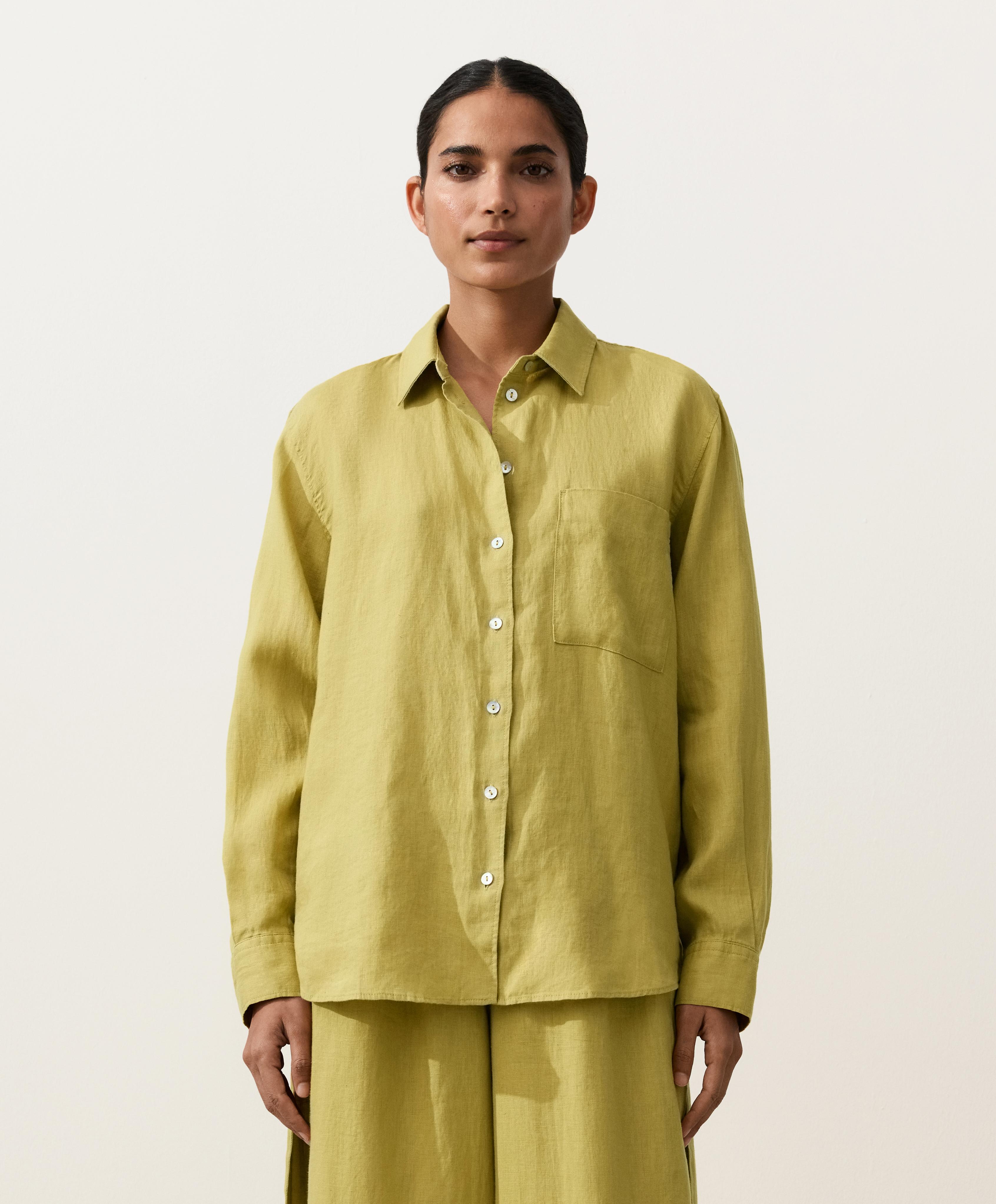 100% linen relaxed shirt — LIME GREEN