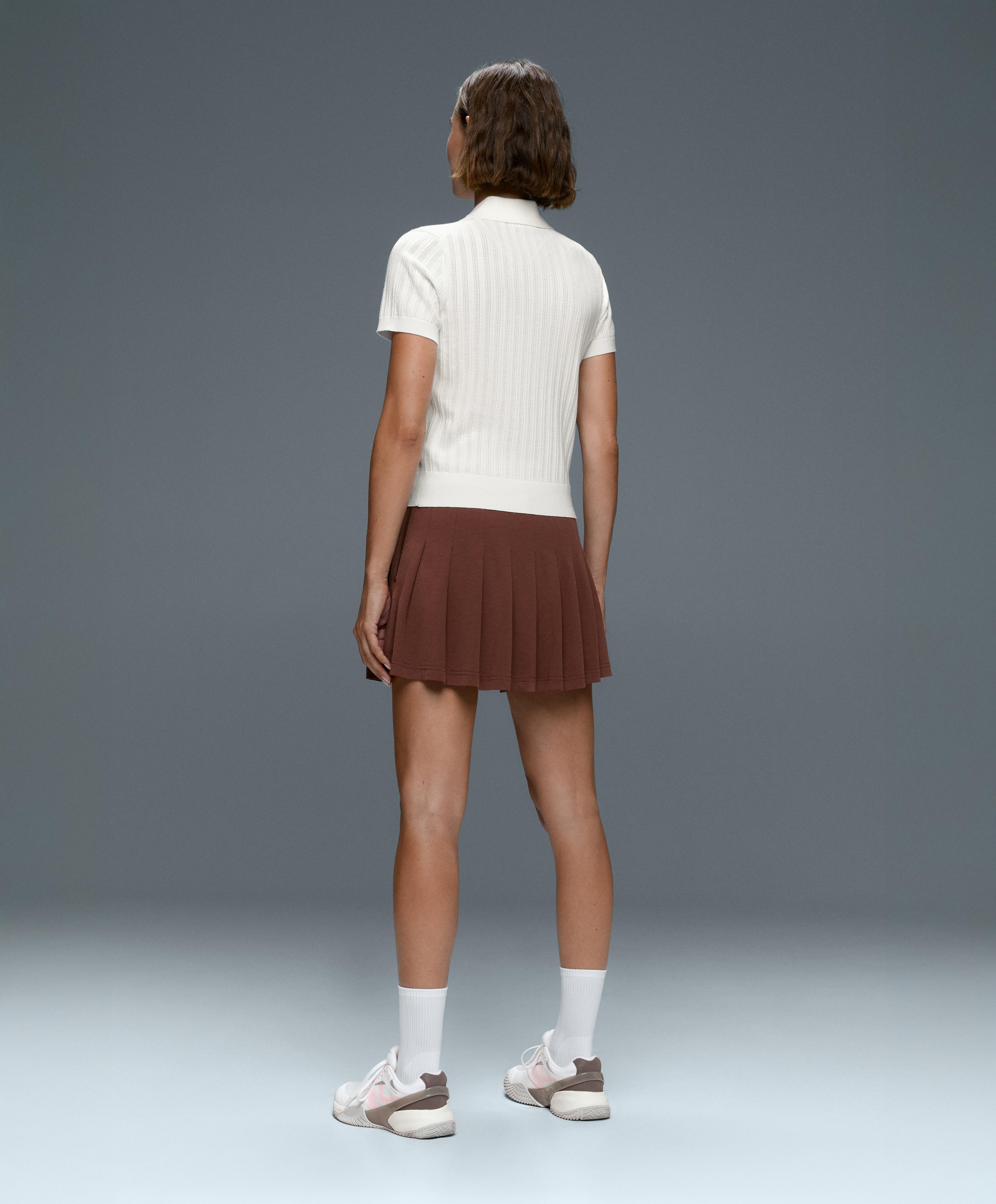 Short sleeve open knit polo shirt — WHITE