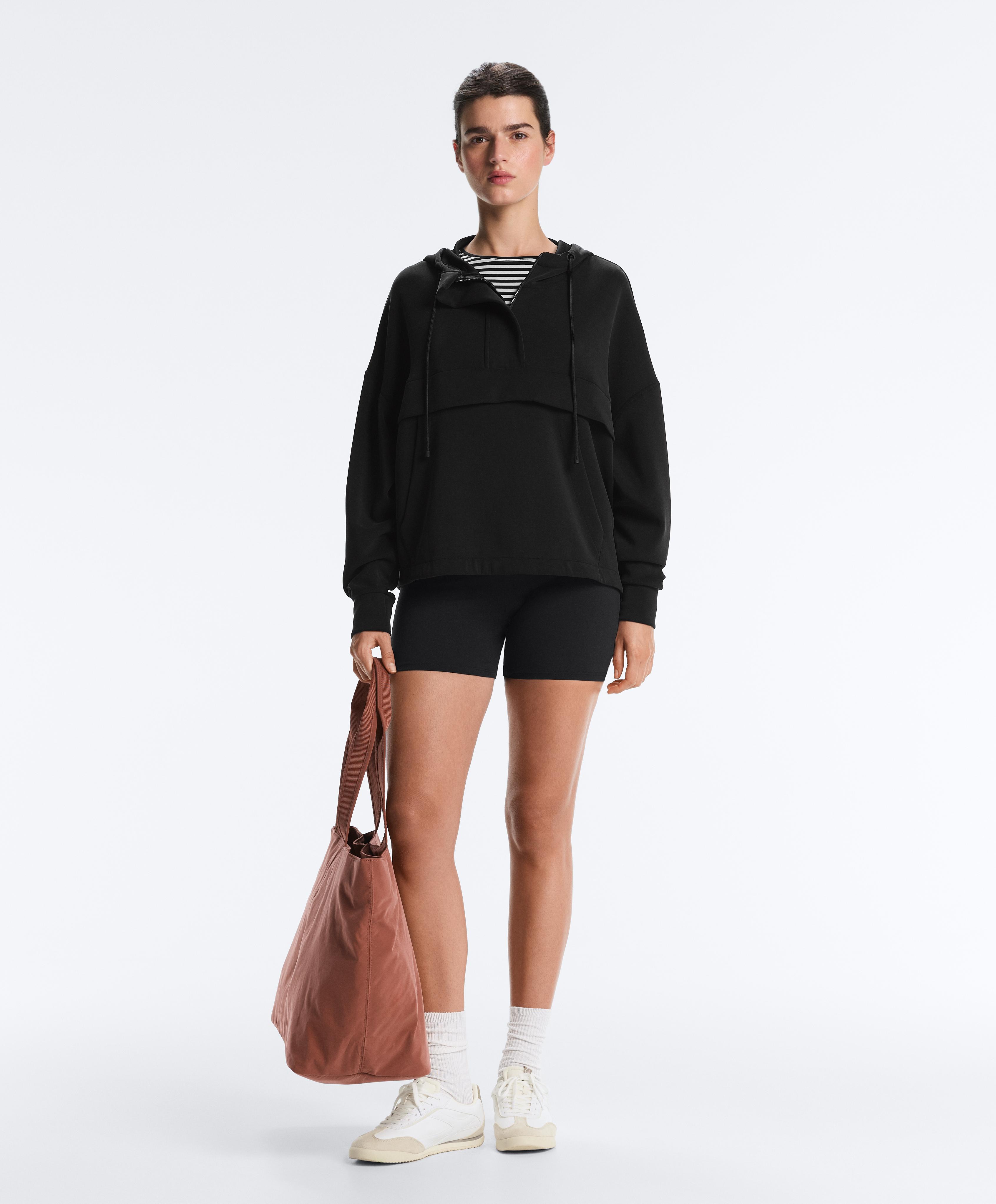 Soft-touch modal sweatshirt with zip — BLACK