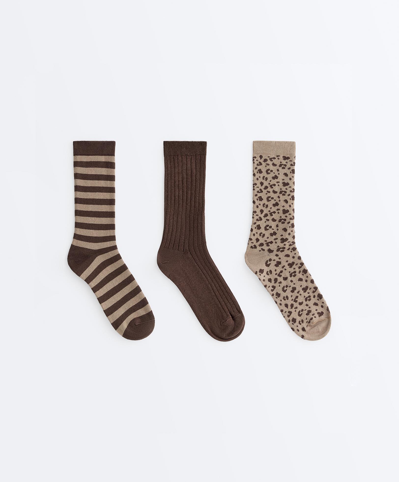3 pairs of cotton blend classic socks — TAN MELANGE