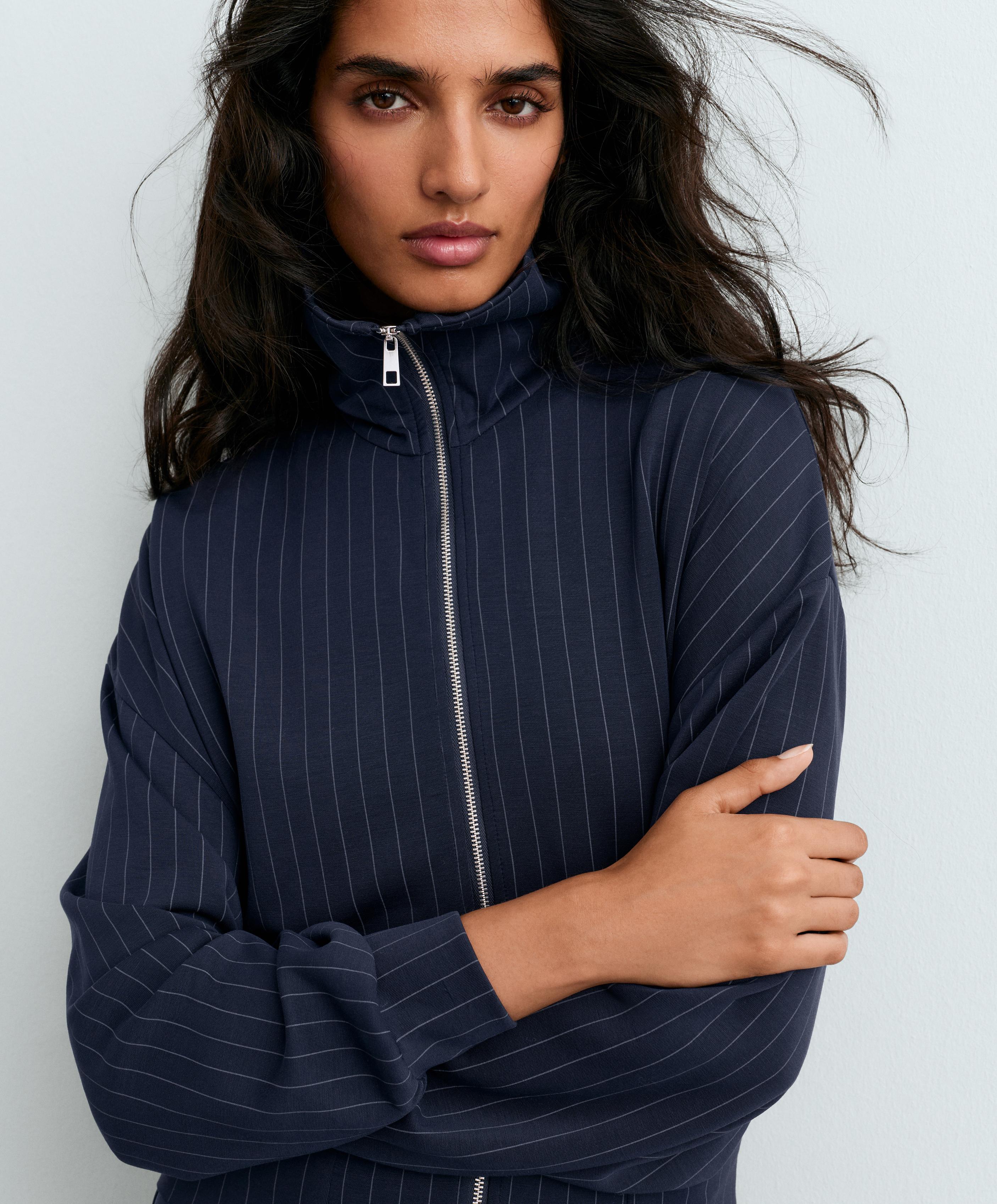 Modal pinstripe boxy jacket — NAVY BLUE