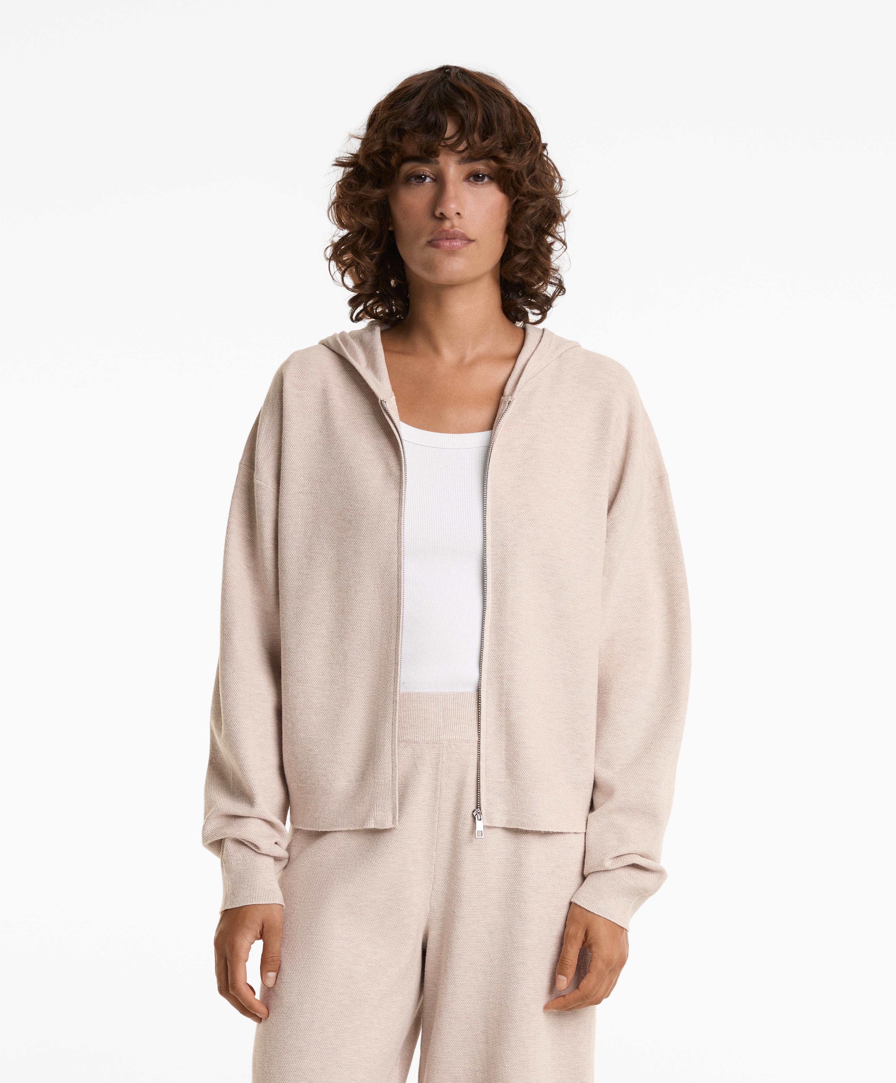 Piqué-Strickjacke mit Kapuze
