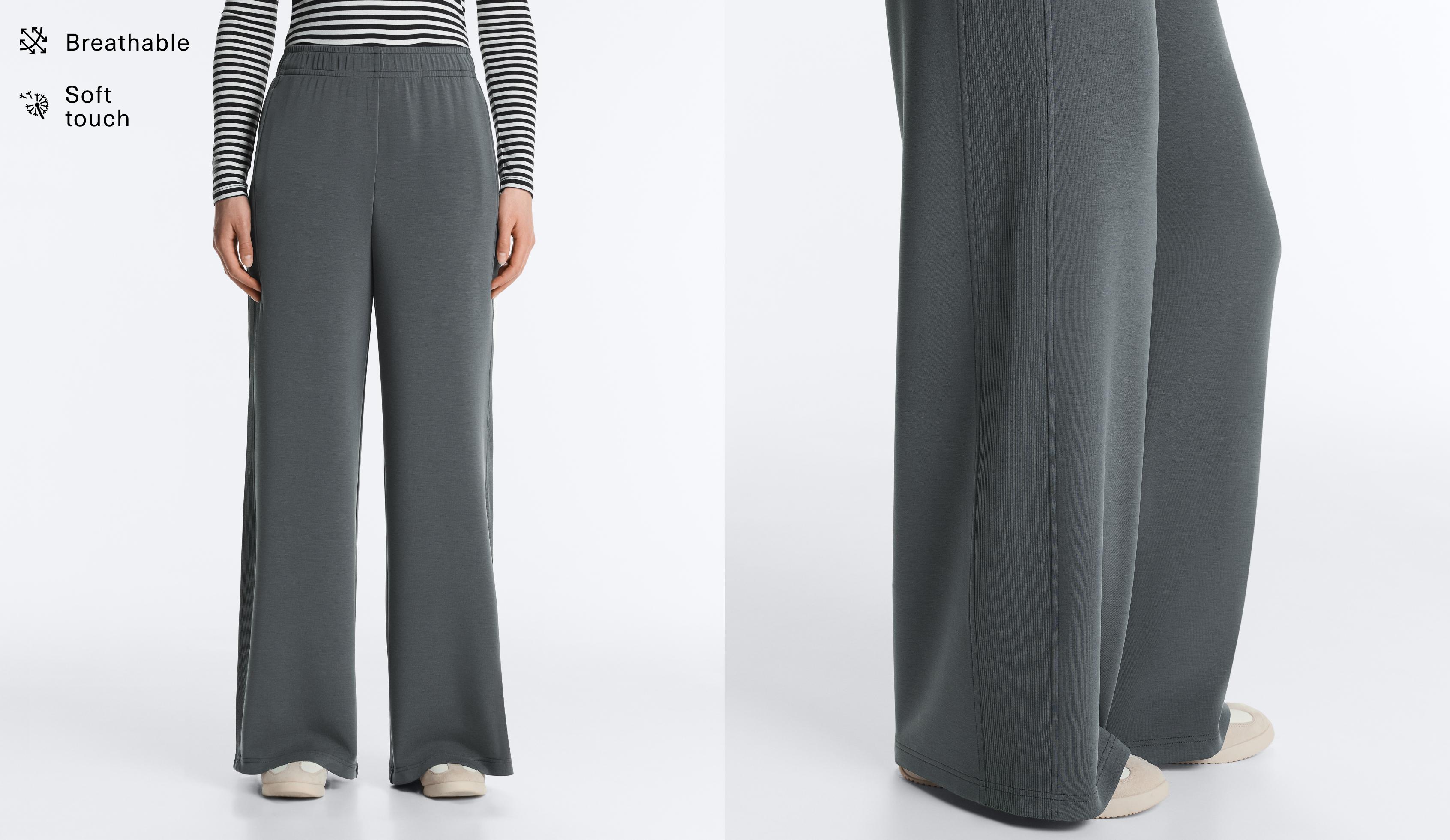 Side rib straight-leg trousers with soft-touch modal — ASPHALT