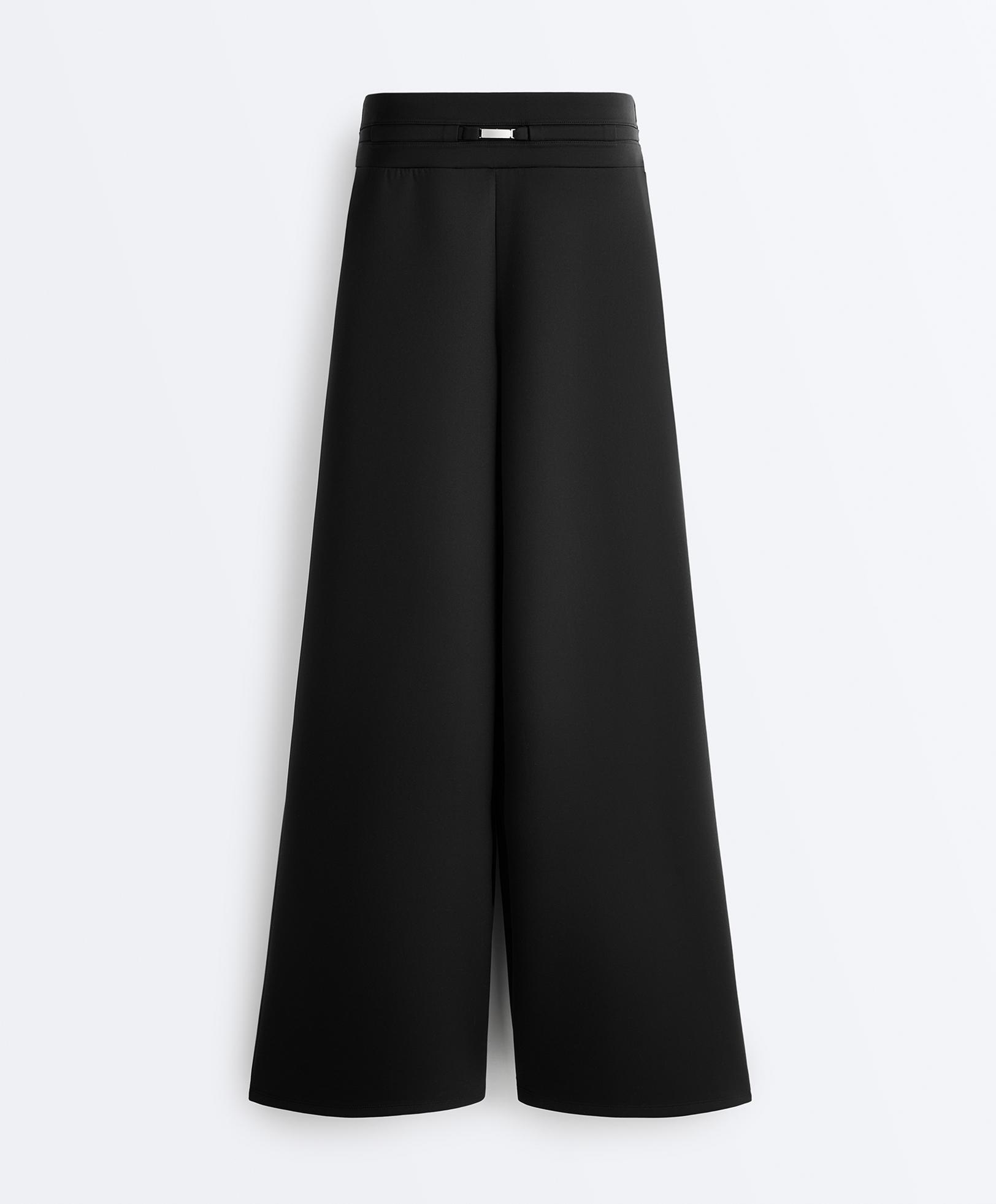 Neoprene-effect wide-leg trousers — BLACK