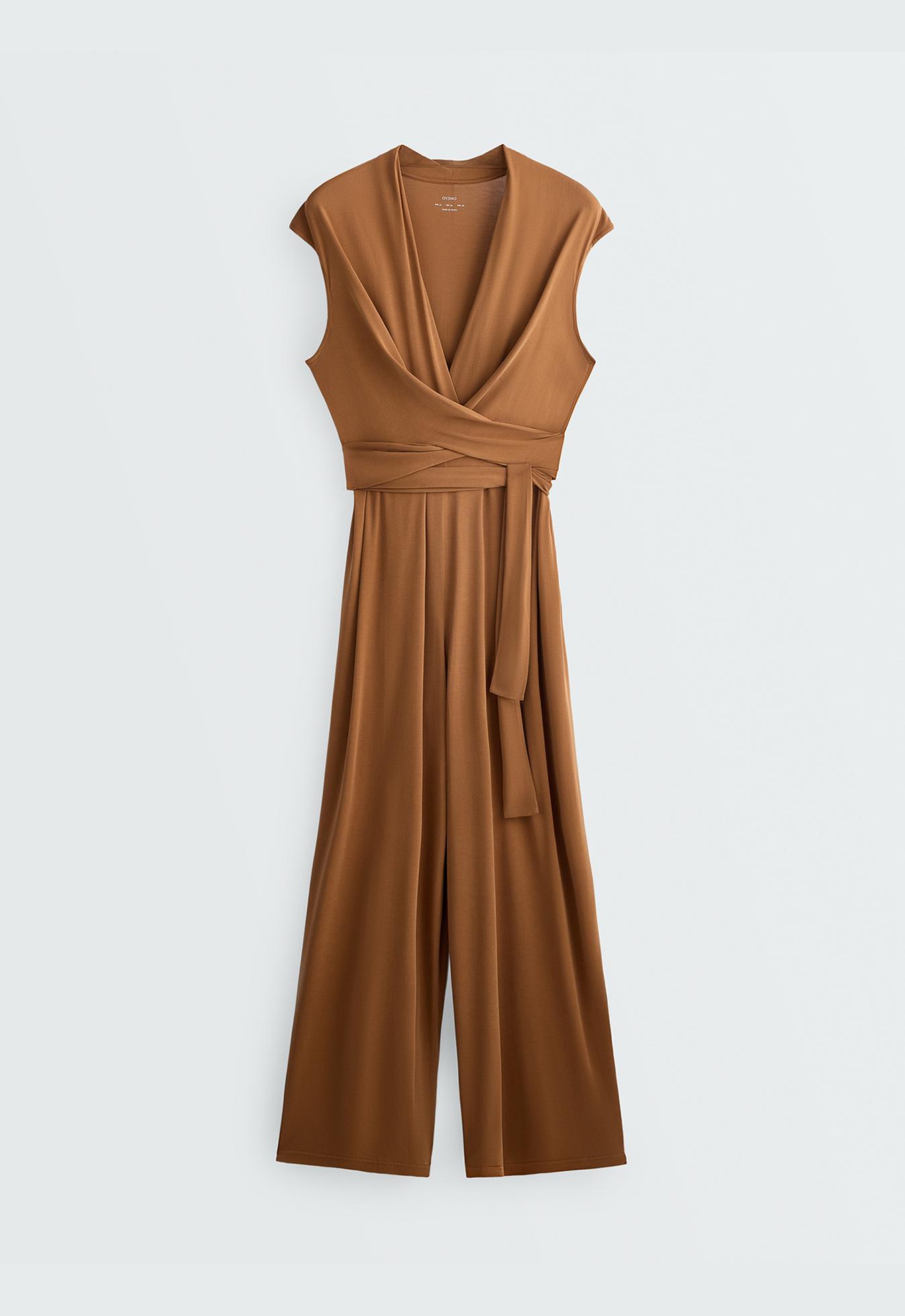 Crossover modal blend long jumpsuit — COPPER