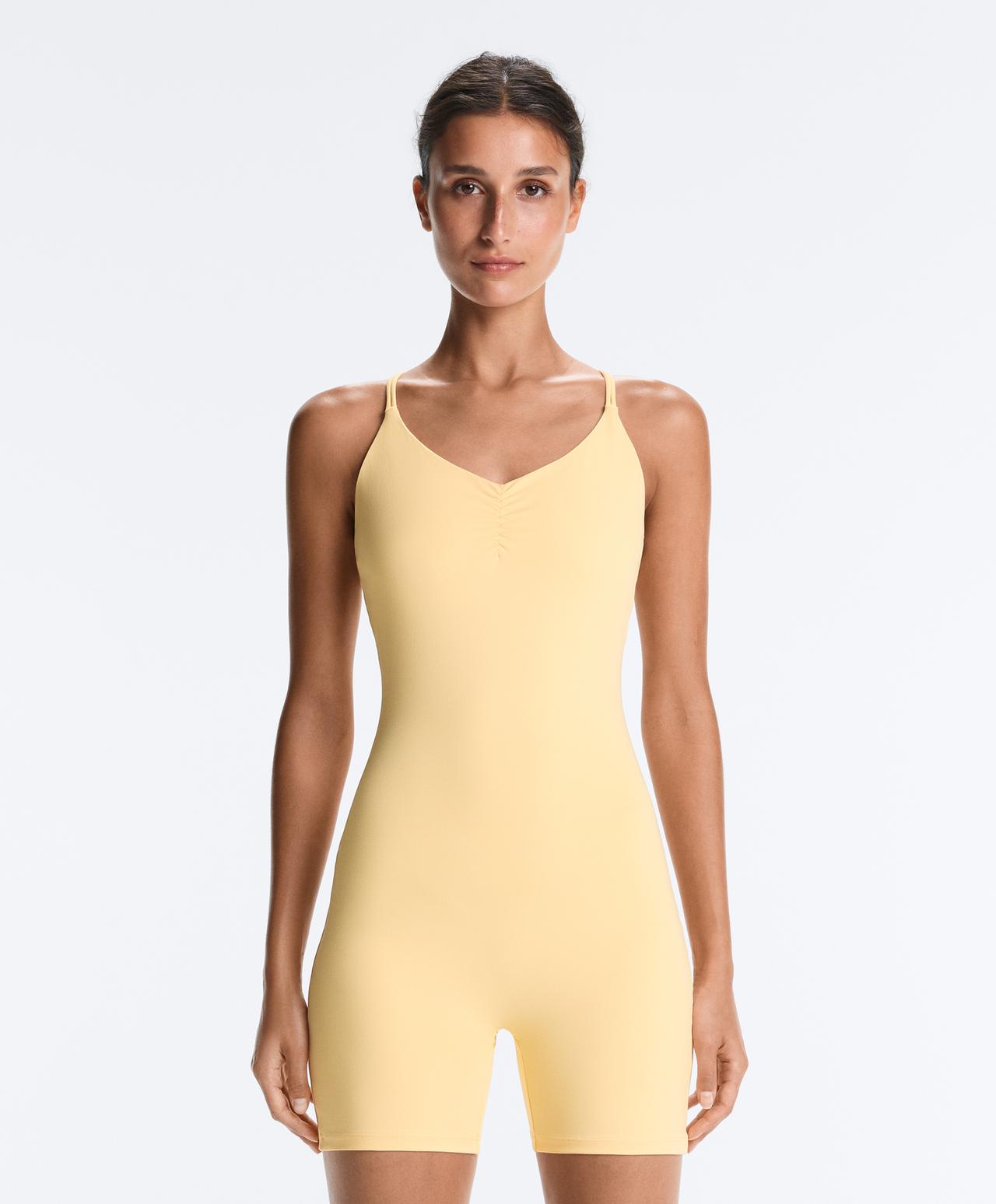 Comfortlux short jumpsuit with knot detail — PALE YELLOW