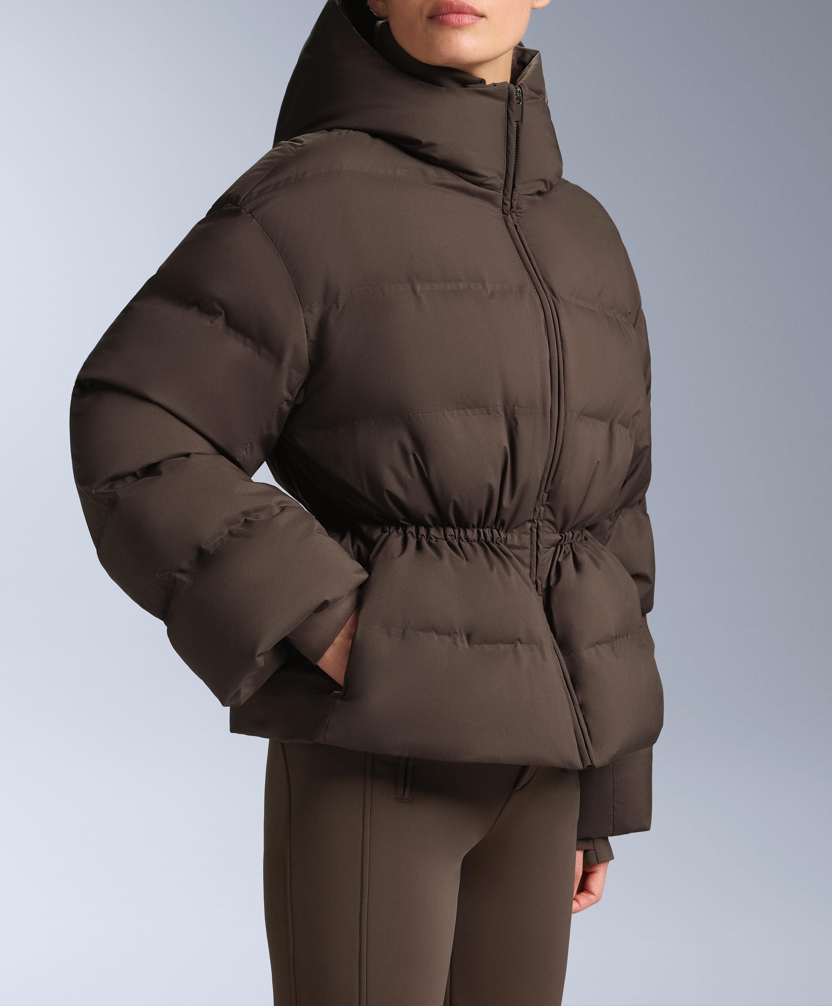 Lightweight padded jacket with 80% down and 20% MINARDI PIUME SKI water-resistant filling — DARK BROWN