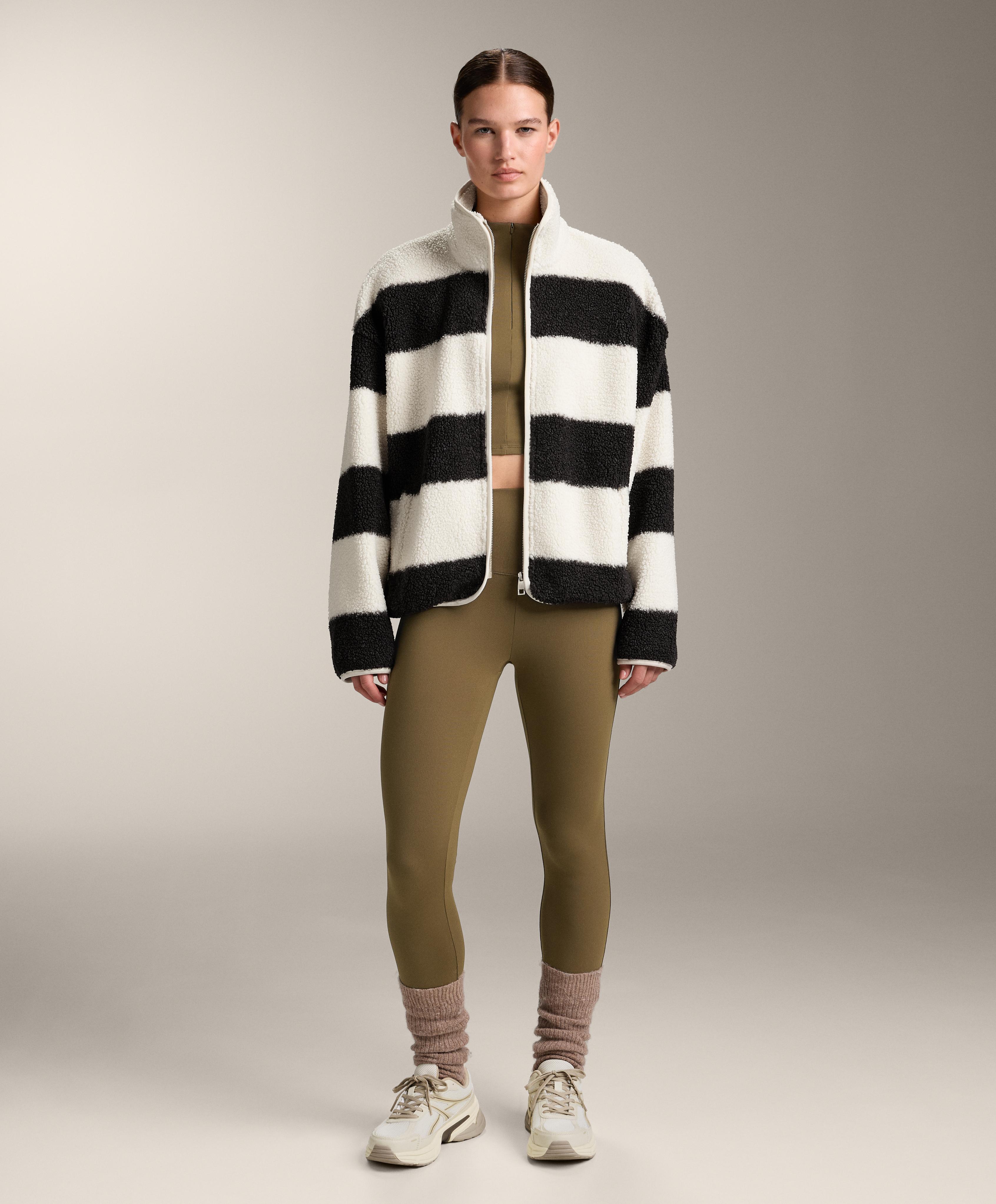 Striped faux-shearling bomber jacket — ECRU
