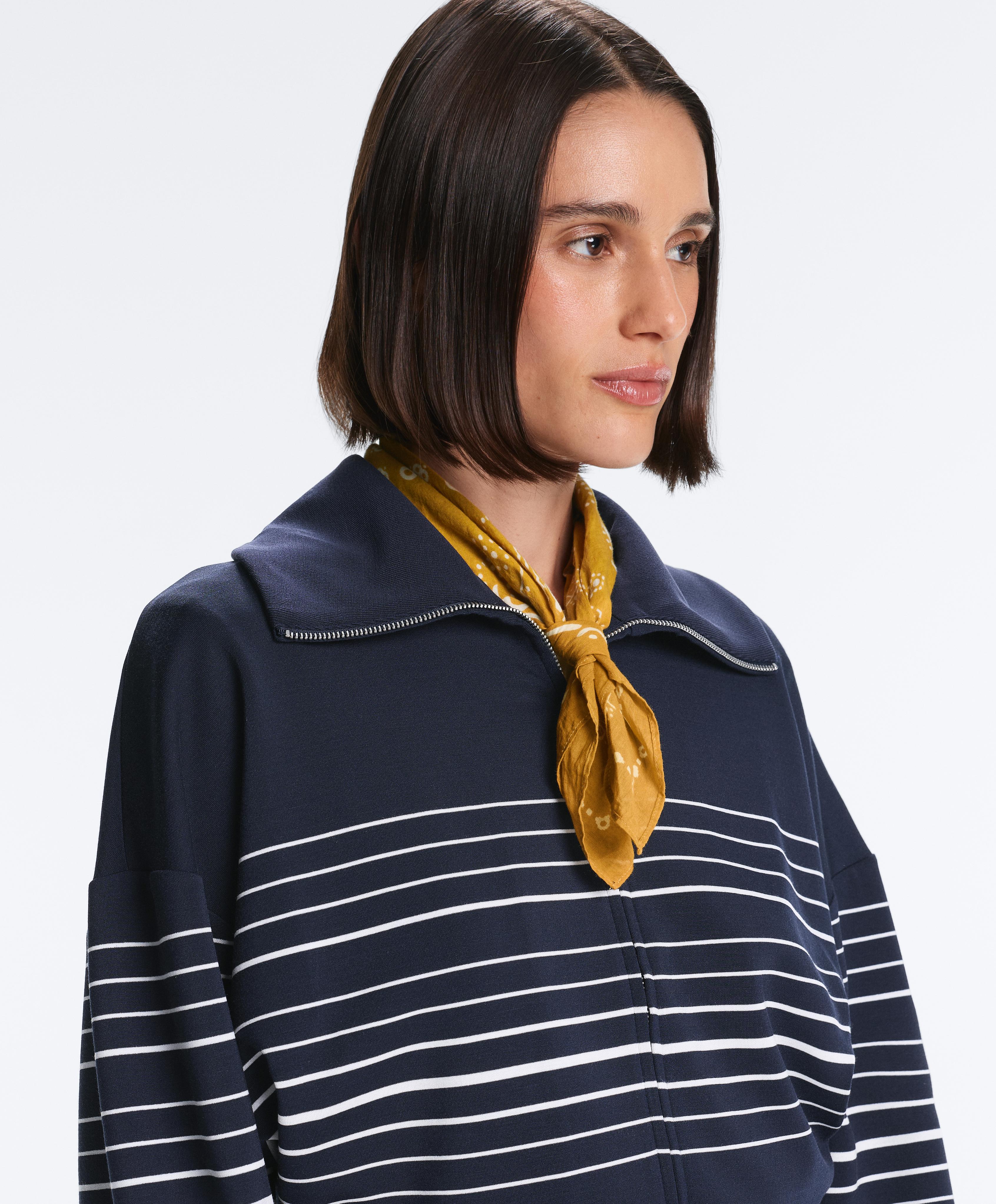Soft-touch striped sailor jacket with modal — NAVY BLUE