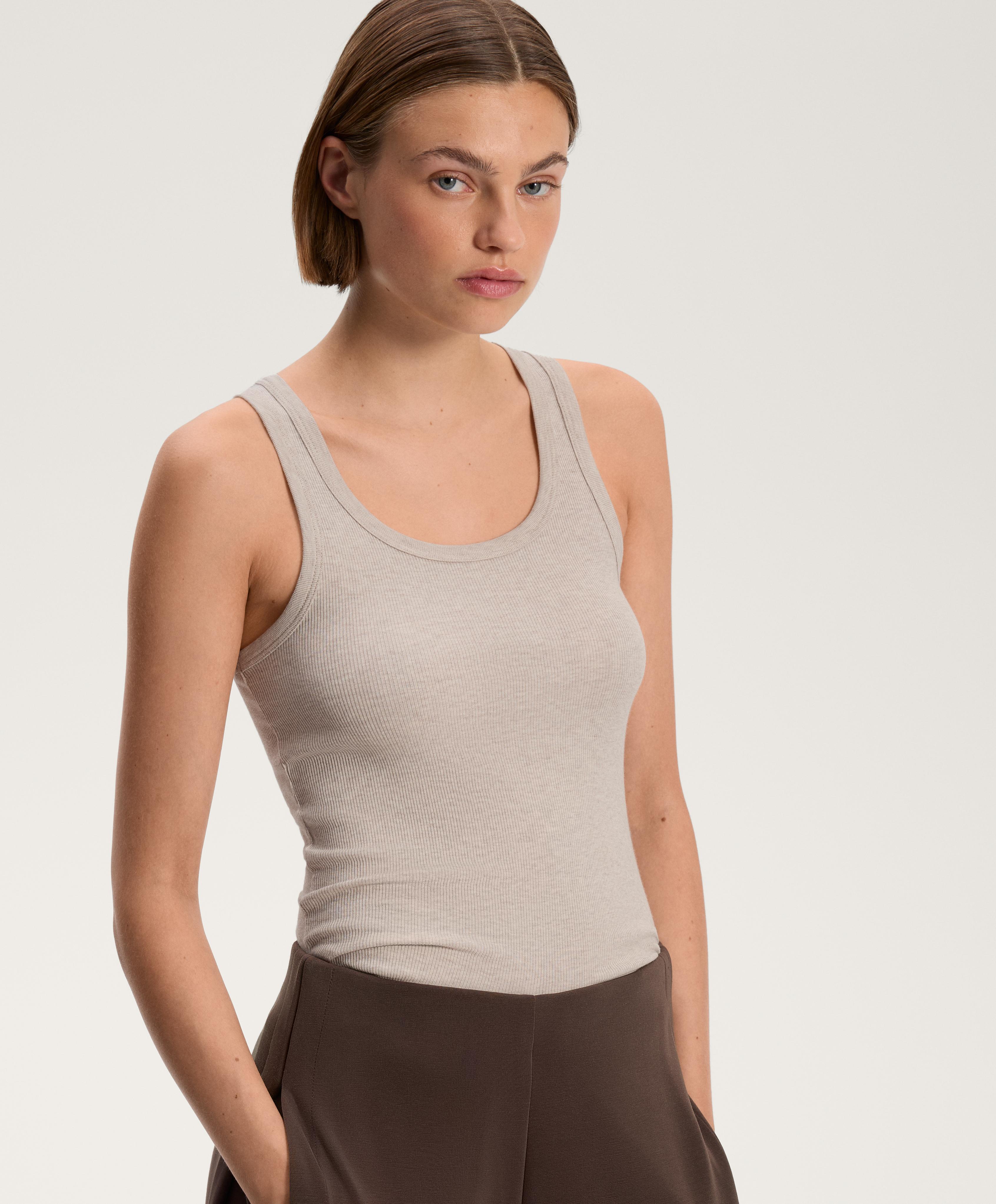 تيشيرت دون أكمام مضلع ممزوج بالقطن والمودال - تنزيلات تيشيرت دون أكمام مضلع ممزوج بالقطن والمودال - تنزيلات