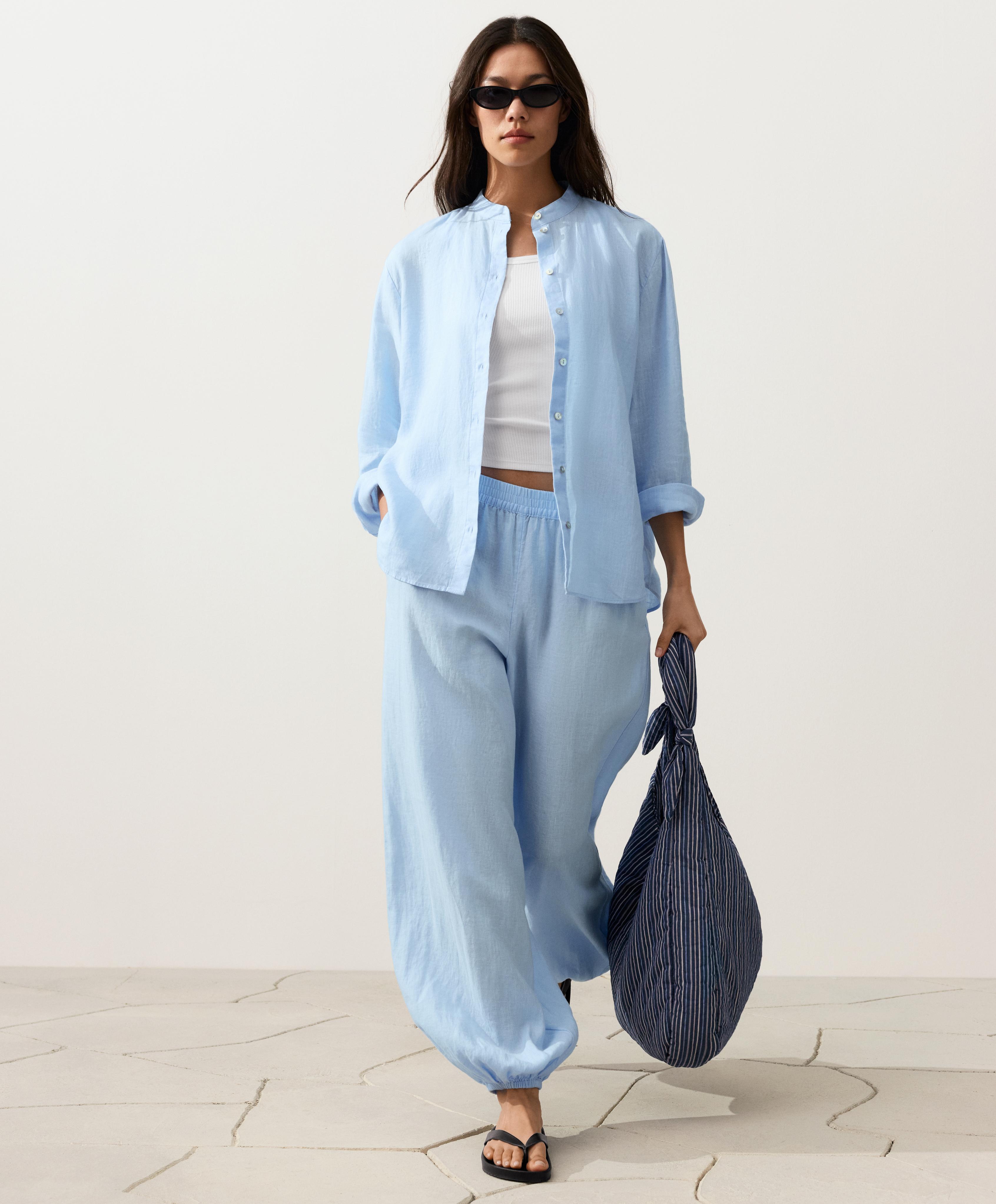 100% linen bloomer trousers — SKY BLUE