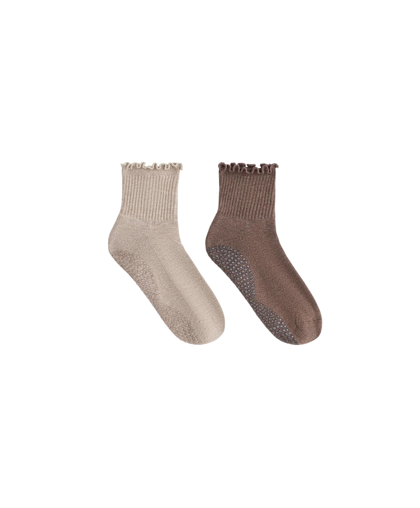 2 pairs of cotton curling quarter yoga and Pilates socks — PALE TAN