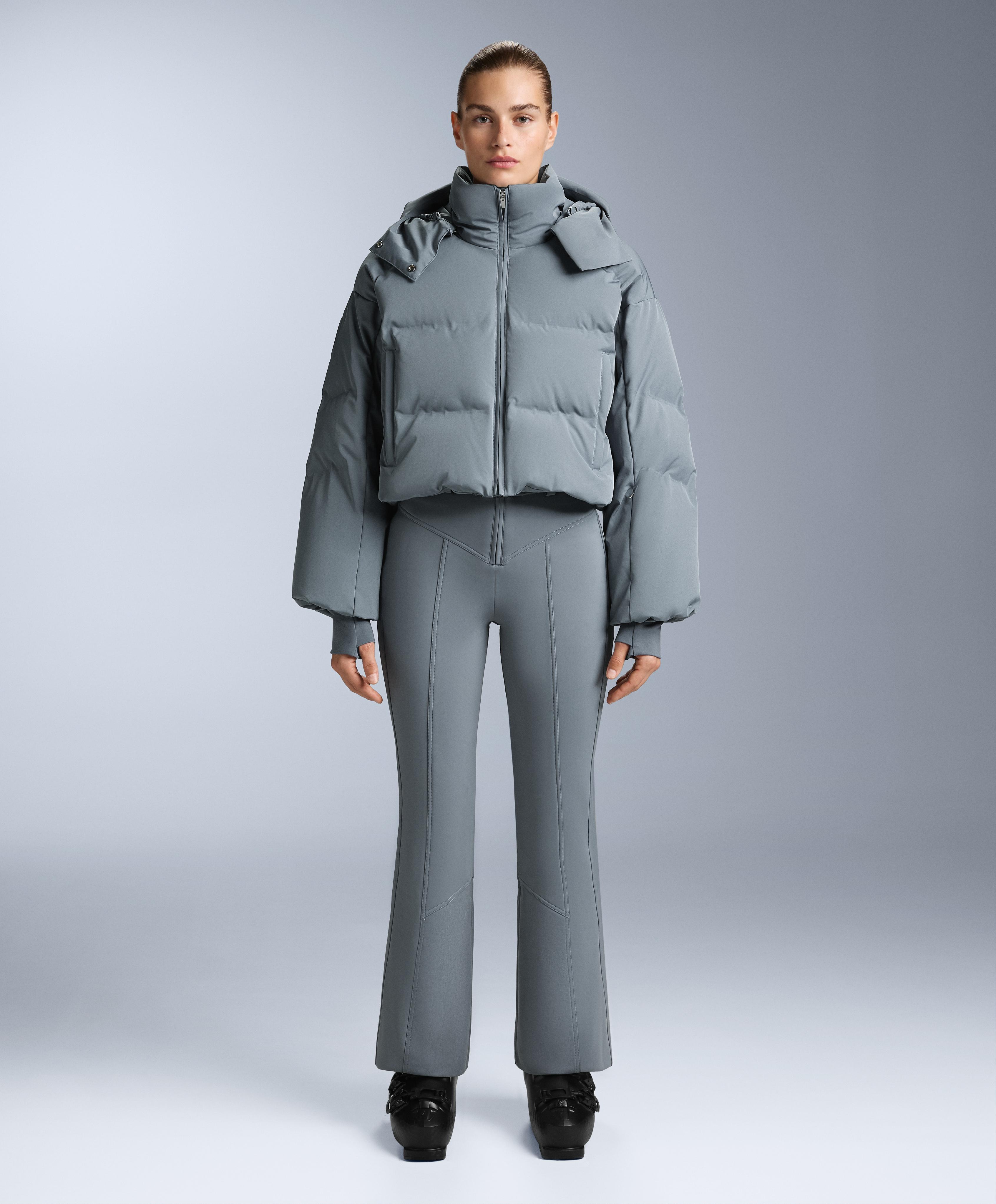 Water-resistant high-rise flare stretch SKI trousers — GREY-BLUE