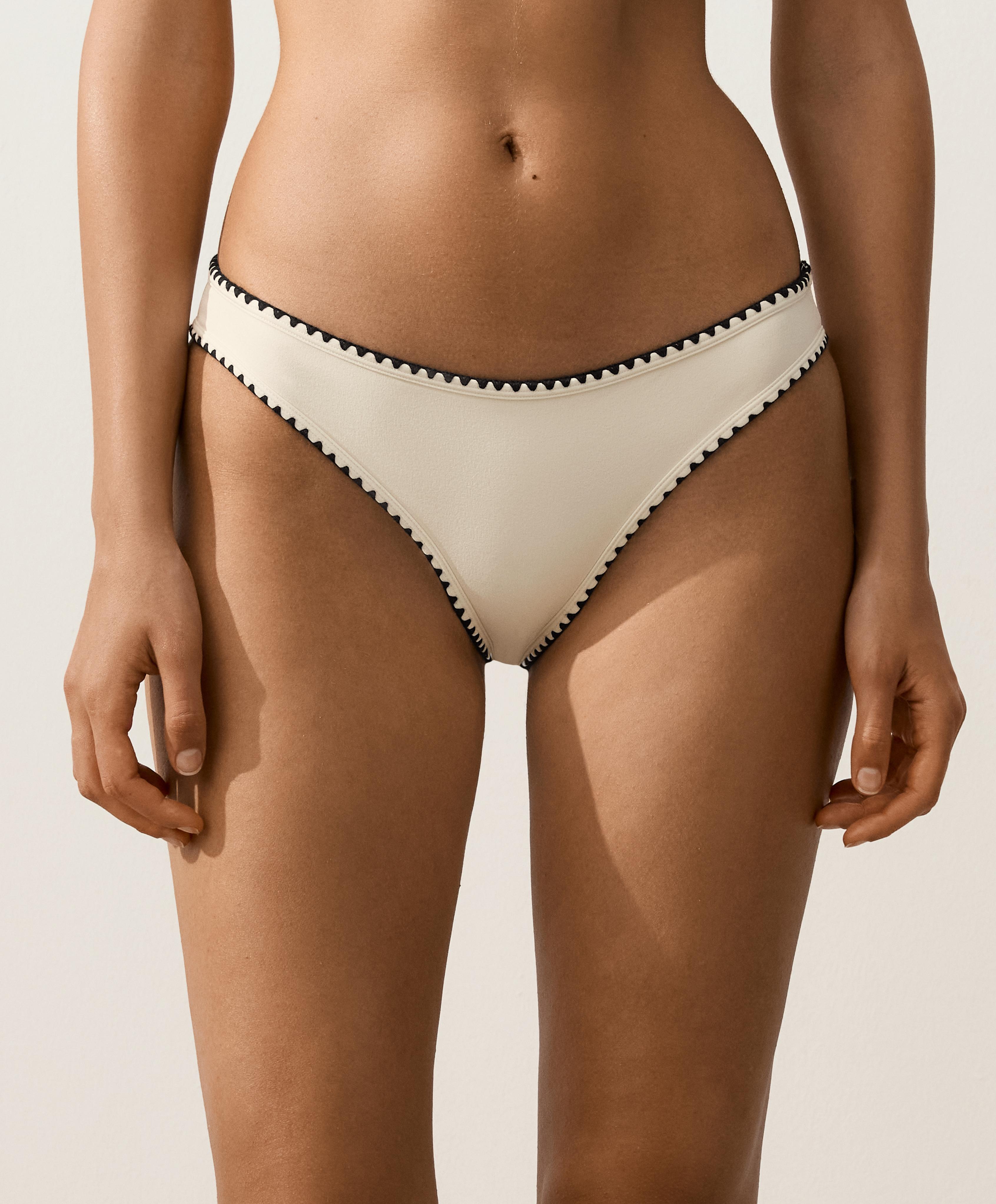 Contrast stitch classic bikini briefs — PALE ECRU