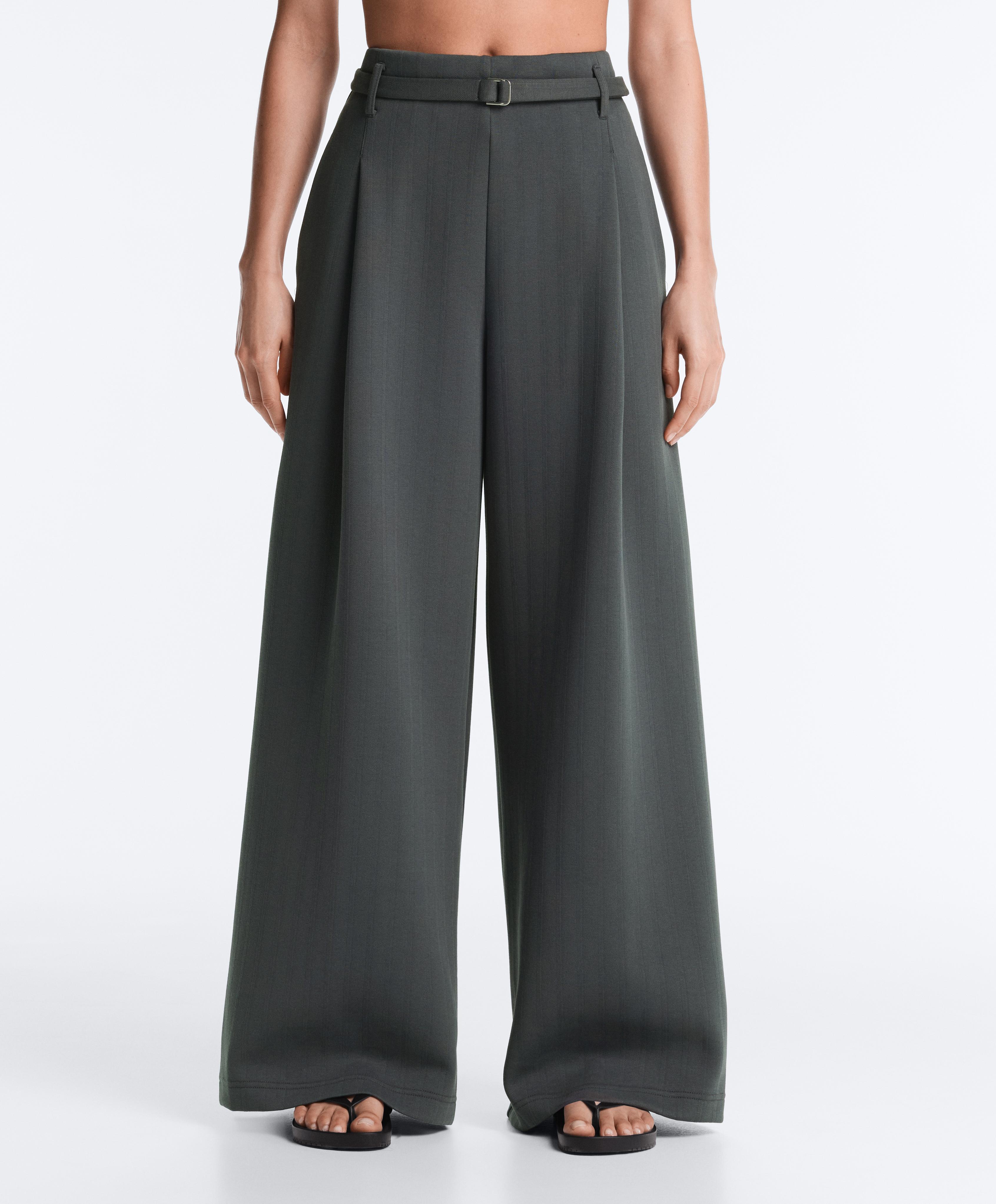 Striped cotton piqué wide-leg trousers — STEEL GREY
