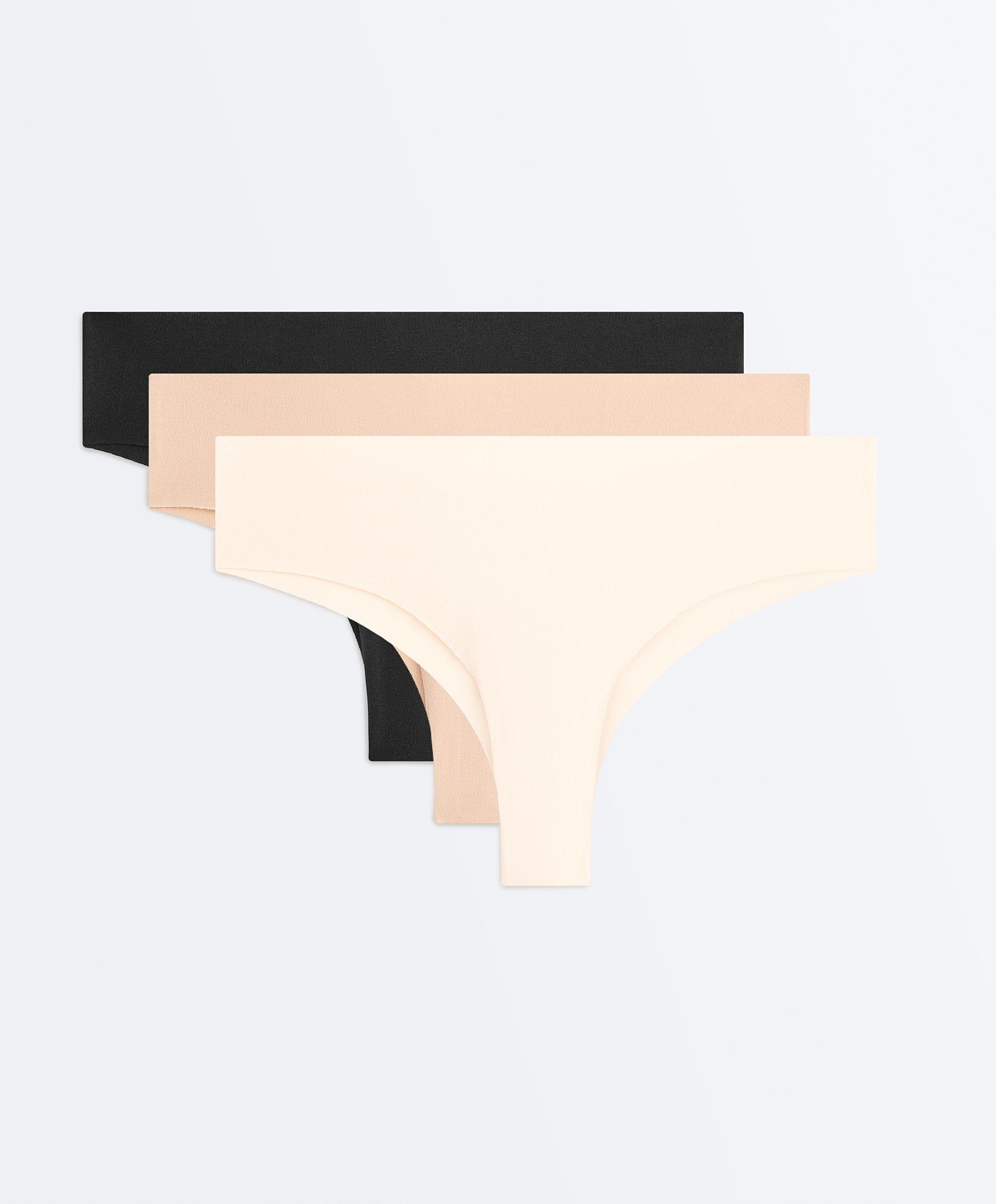 3 invisible cotton blend laser-cut Brazilian briefs — BEIGE