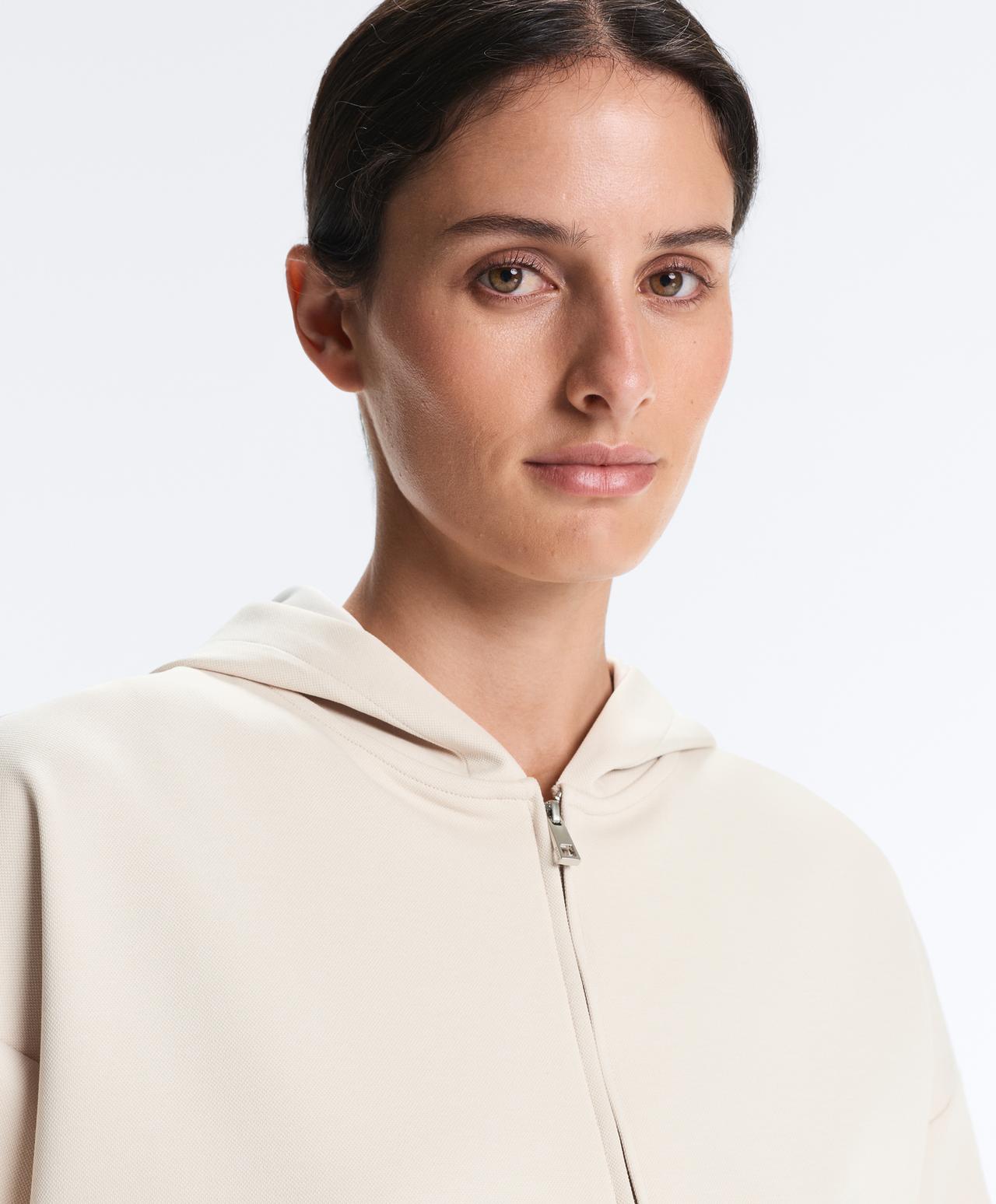 Hooded piqué cotton jacket — PALE MINK