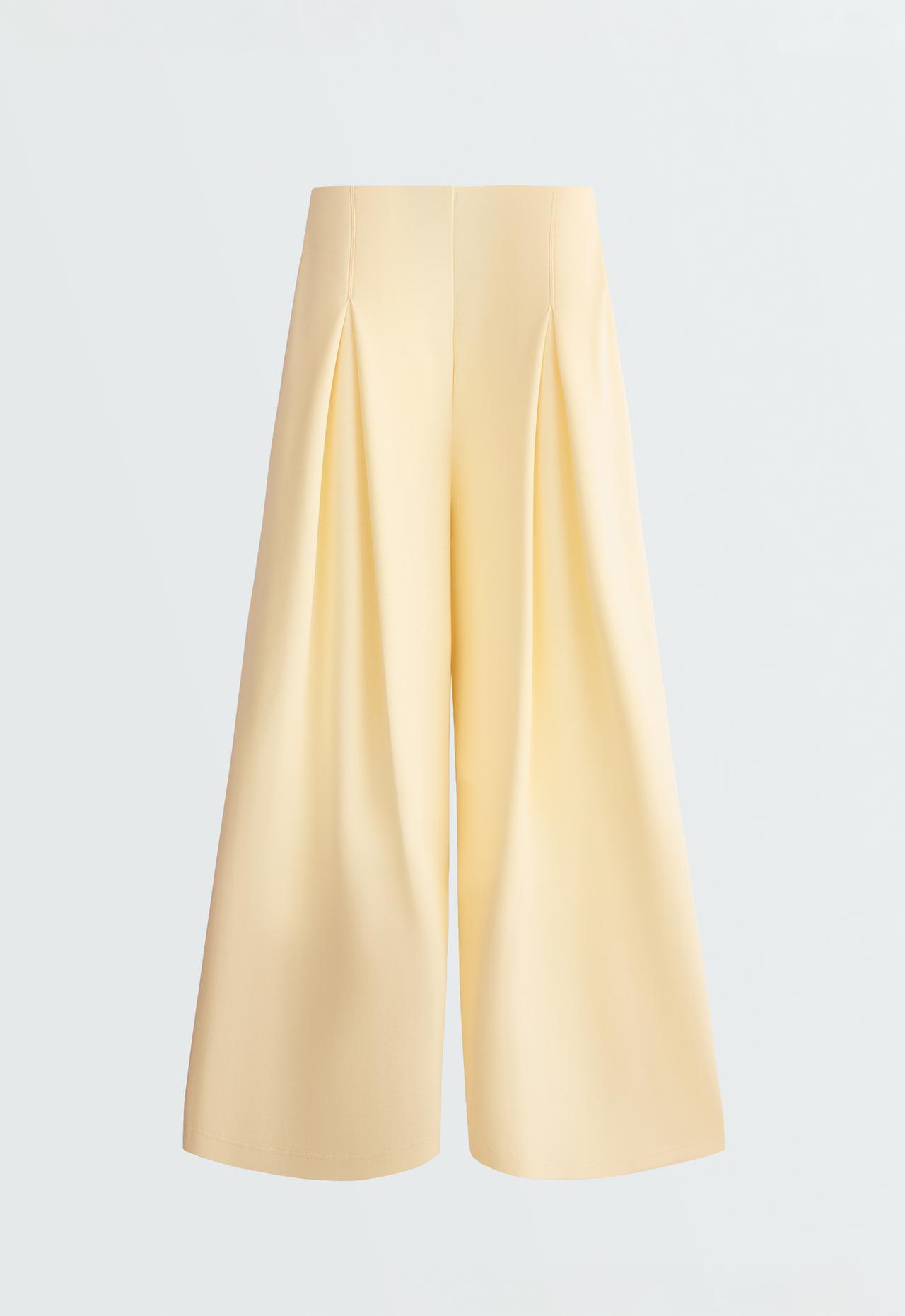 Wide-leg pique trousers with cotton — PALE YELLOW