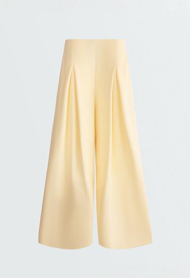 Wide-leg pique trousers with cotton — PALE YELLOW 6