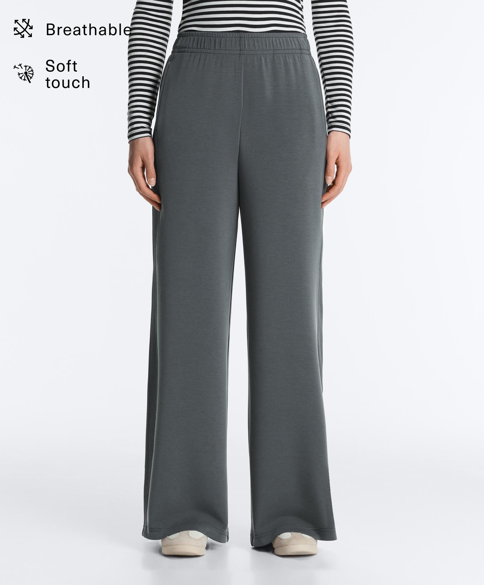 بنطلون مستقيم بجانب مضلع ممزوج بمودال ناعم الملمس