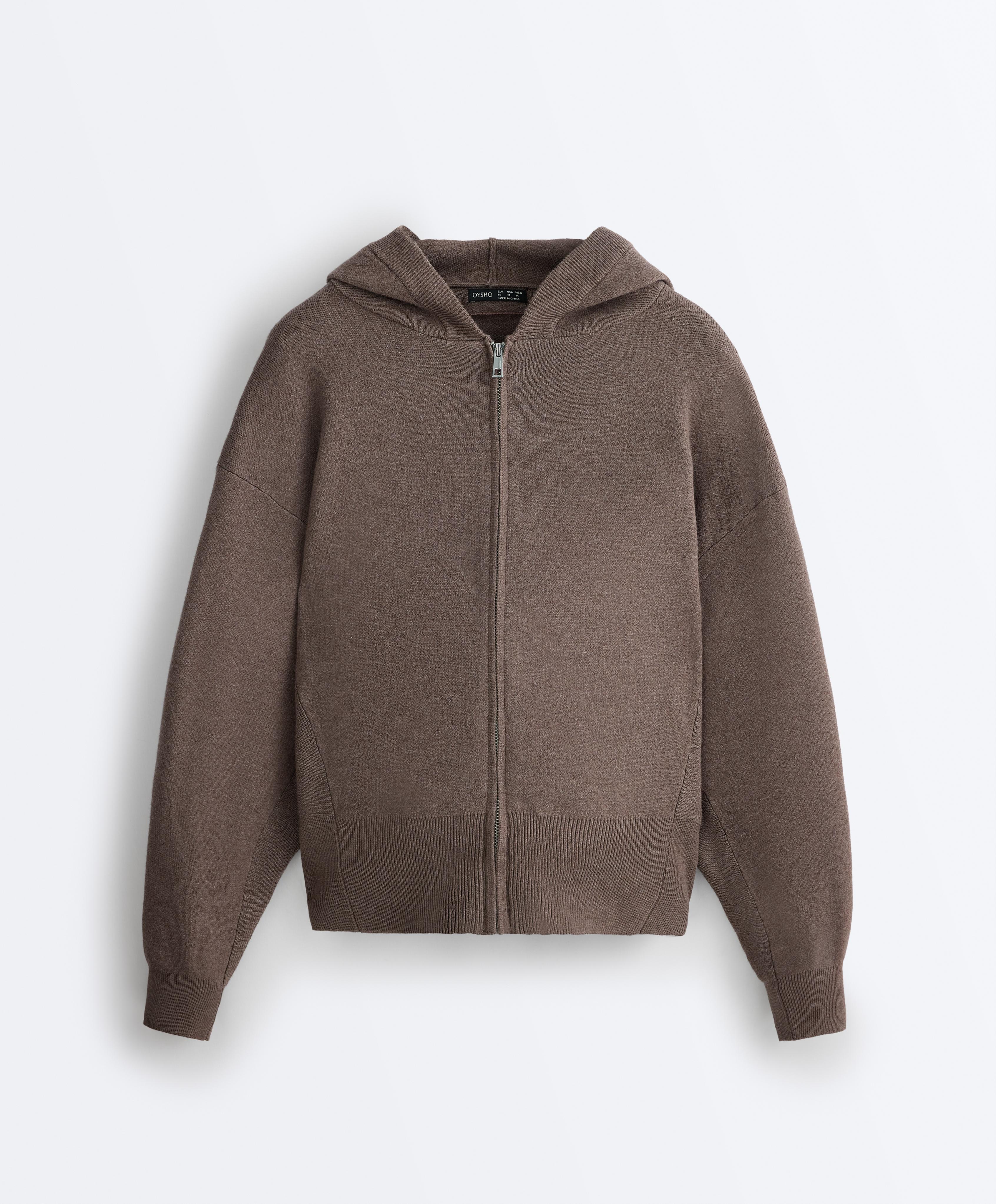 Knit hooded jacket with side details — WASHED TAUPE-MAUVE