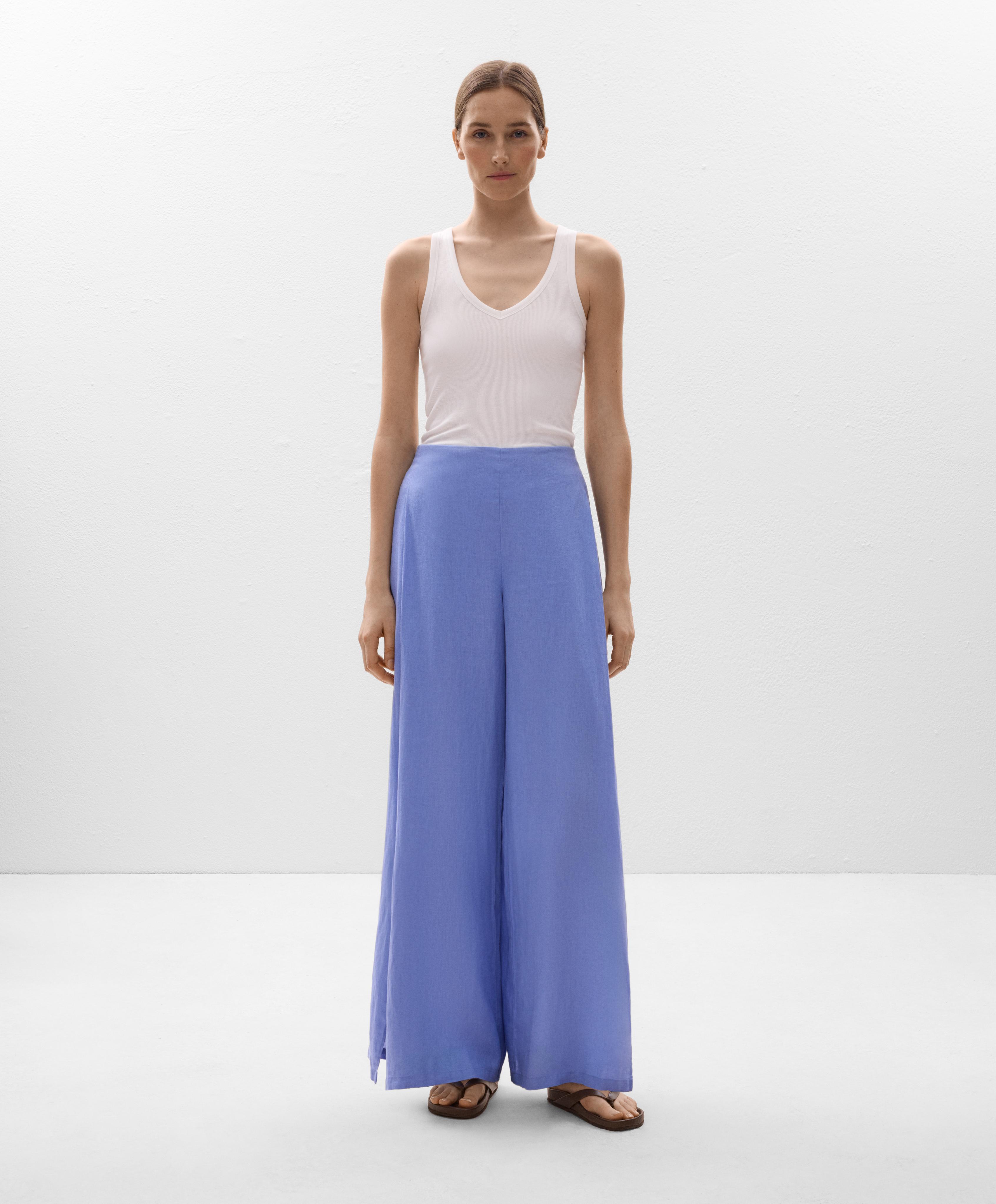Pantalon large fendu 100 % lin Pantalon large fendu 100 % lin